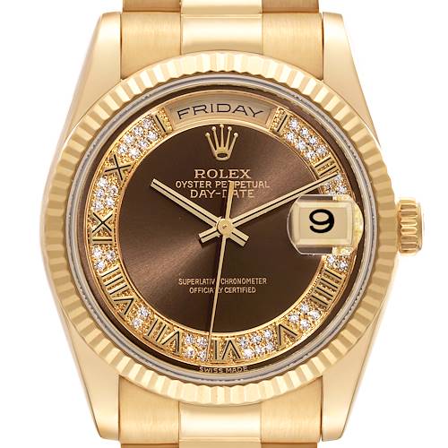 Photo of Rolex Day Date President Yellow Gold Myriad Diamond Dial Mens Watch 118238