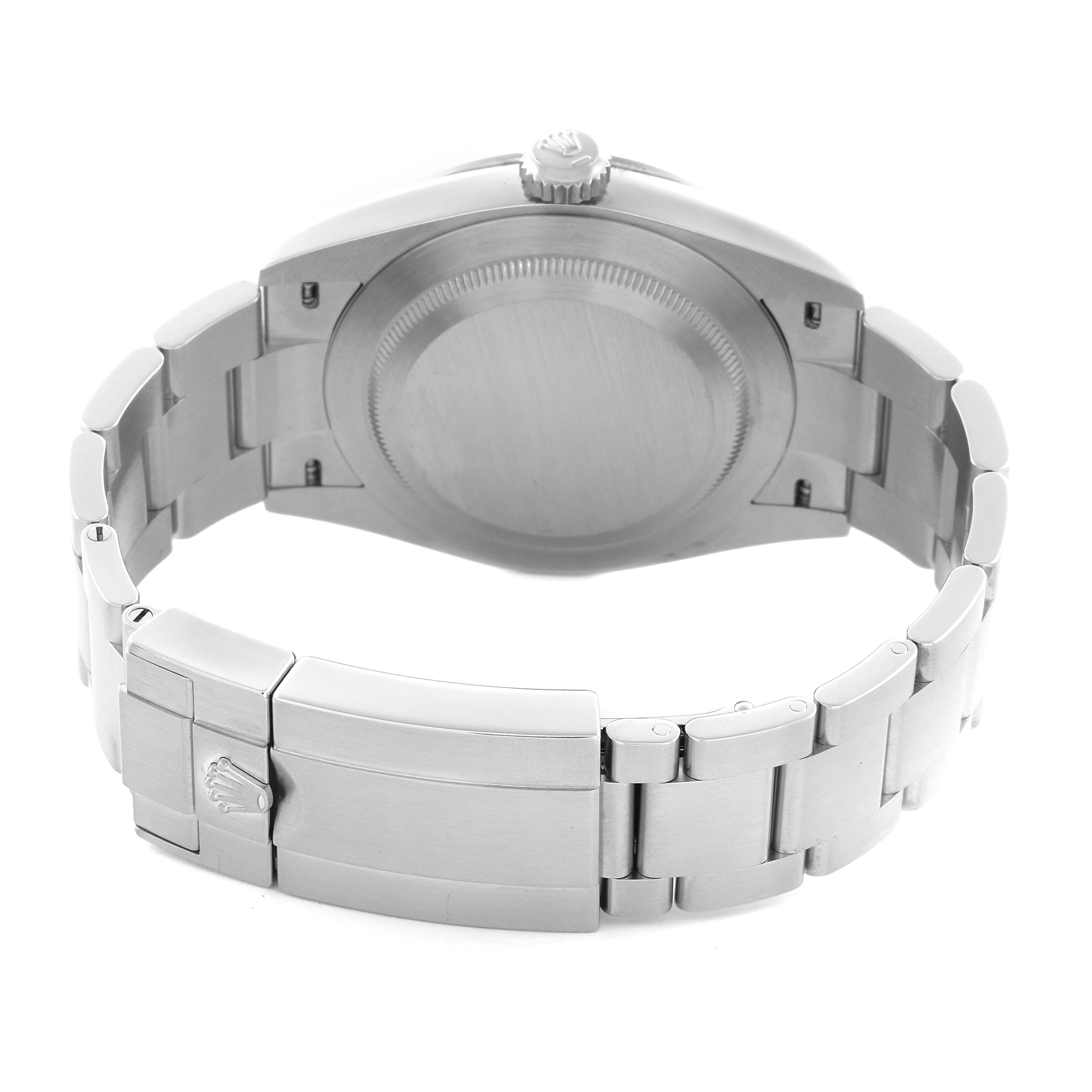 The image shows the back view of a Rolex Explorer model 224270 men
s watch, highlighting the bracelet, clasp, and case back.