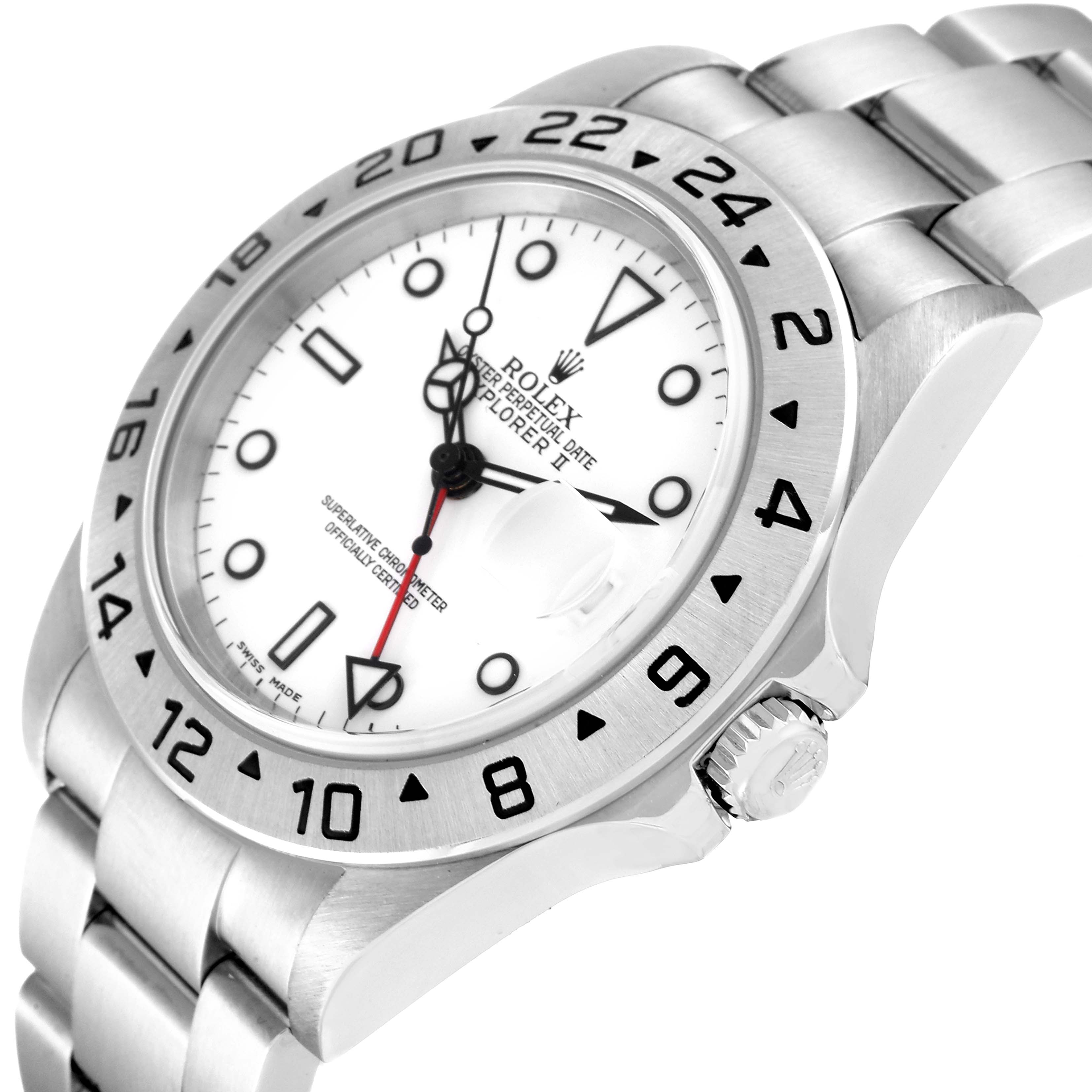 The image shows a side angle of the Rolex Explorer 16570 Men's Stainless Steel White Dial 16570 Men's Stainless Steel White Dial watch, highlighting its bezel, crown, and bracelet with a clear view of the dial.
