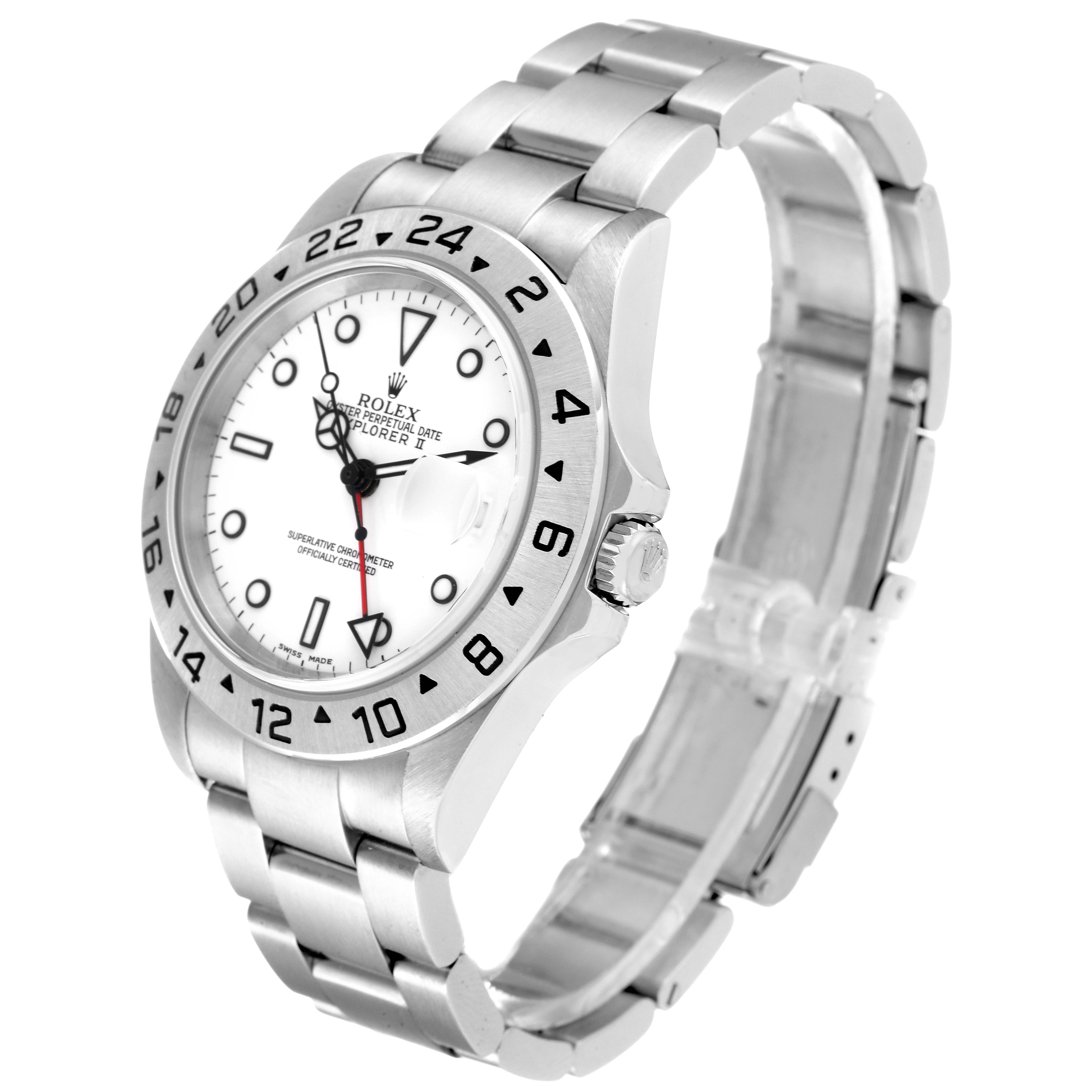 The image shows a Rolex Explorer 16570 Men's Stainless Steel White Dial 16570 Men's Stainless Steel White Dial model watch from a 3/4 angle, highlighting the face, bezel, crown, and bracelet.