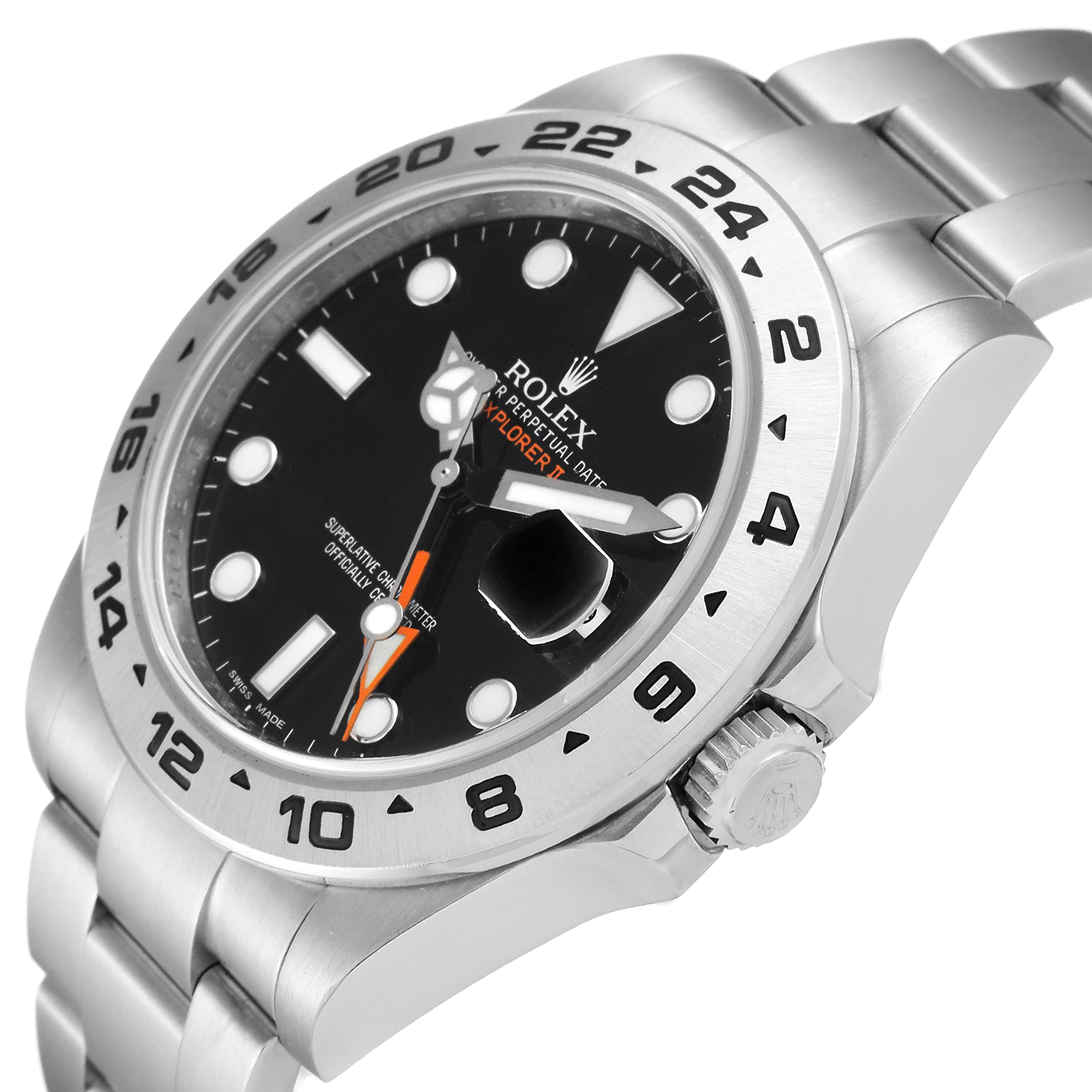 The Rolex Explorer 216570 Men's Stainless Steel Black Dial 216570 Men's Stainless Steel Black Dial watch is shown at a slight angle, highlighting the bezel, dial, crown, and part of the bracelet.