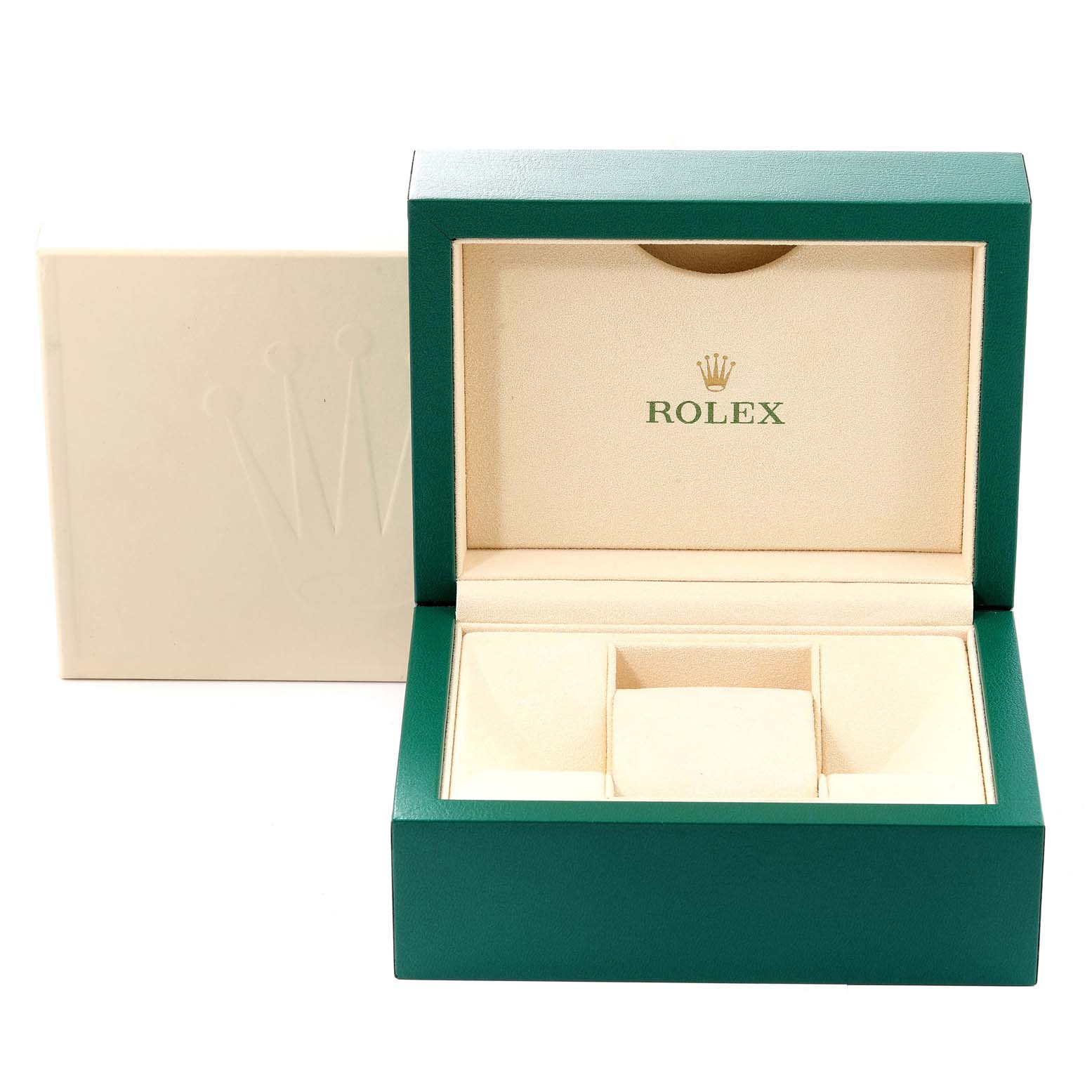 The image shows an open Rolex watch box for the Explorer model, model number 226570, featuring its branded interior and green exterior.