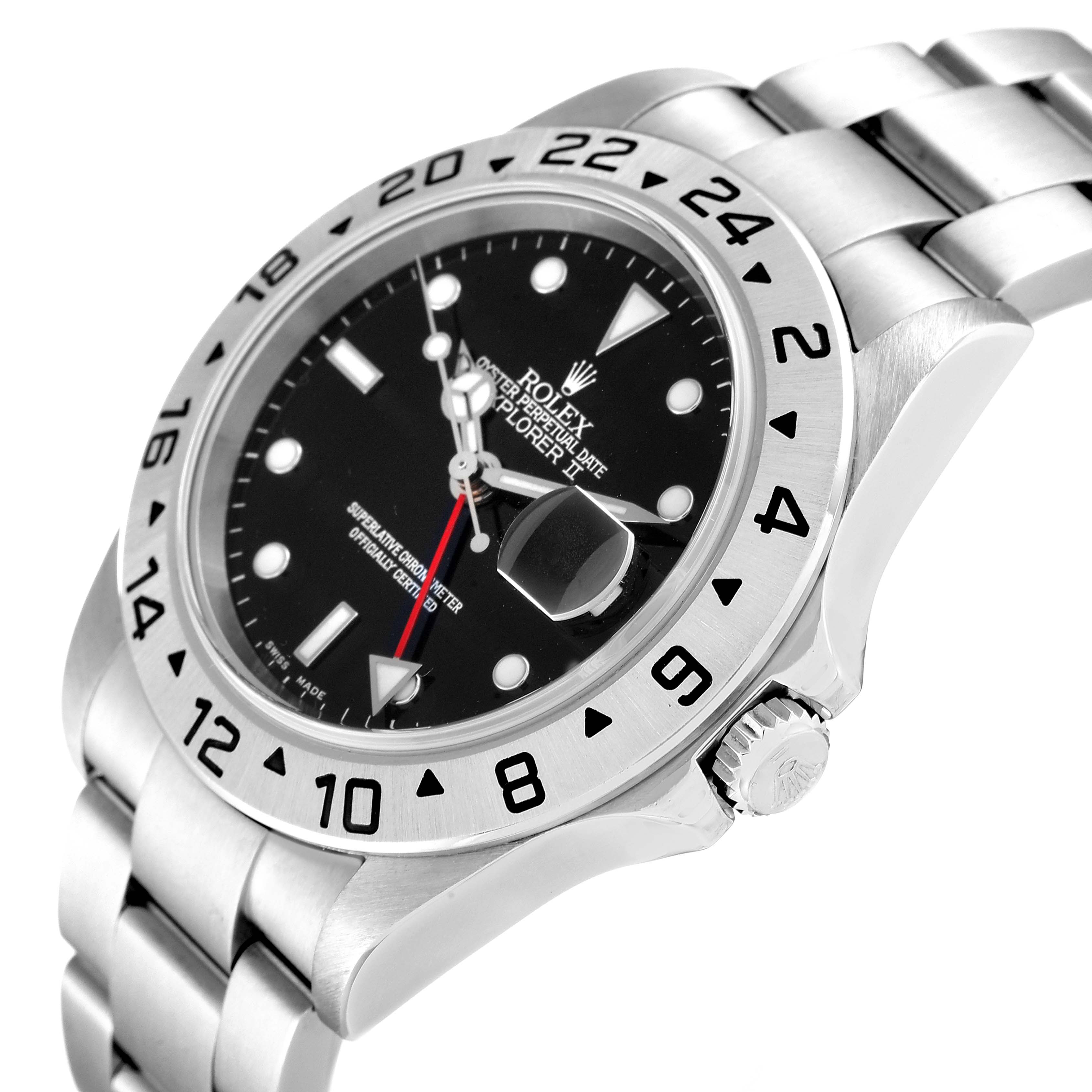 The image shows a side angle of the Rolex Explorer 16570 Men's Stainless Steel Black Dial 16570 Men's Stainless Steel Black Dial watch, highlighting its bezel, dial, and part of the bracelet.
