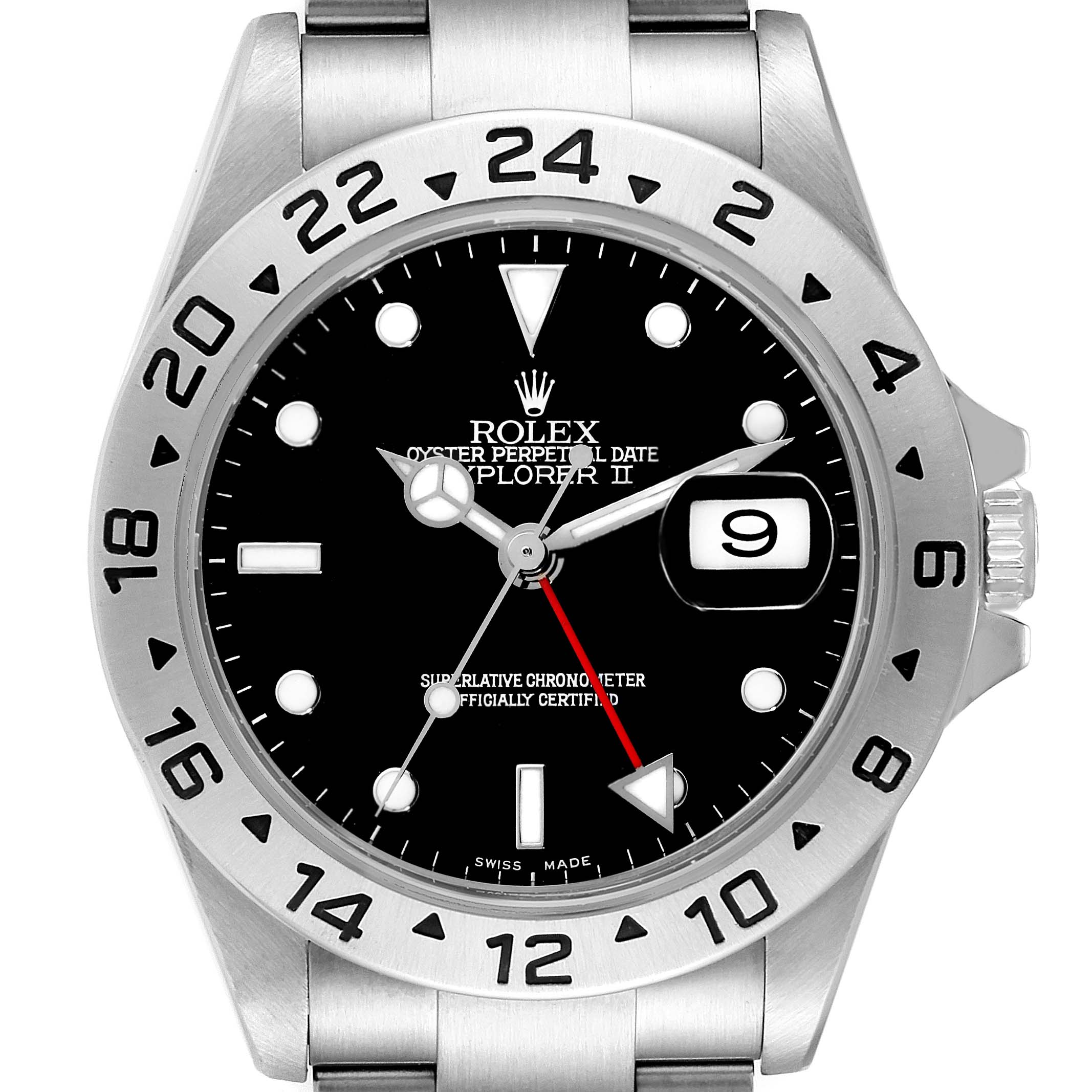The image shows a frontal view of a Rolex Explorer 16570 Men's Stainless Steel Black Dial 16570 Men's Stainless Steel Black Dial watch, featuring the dial, bezel, hands, and bracelet.