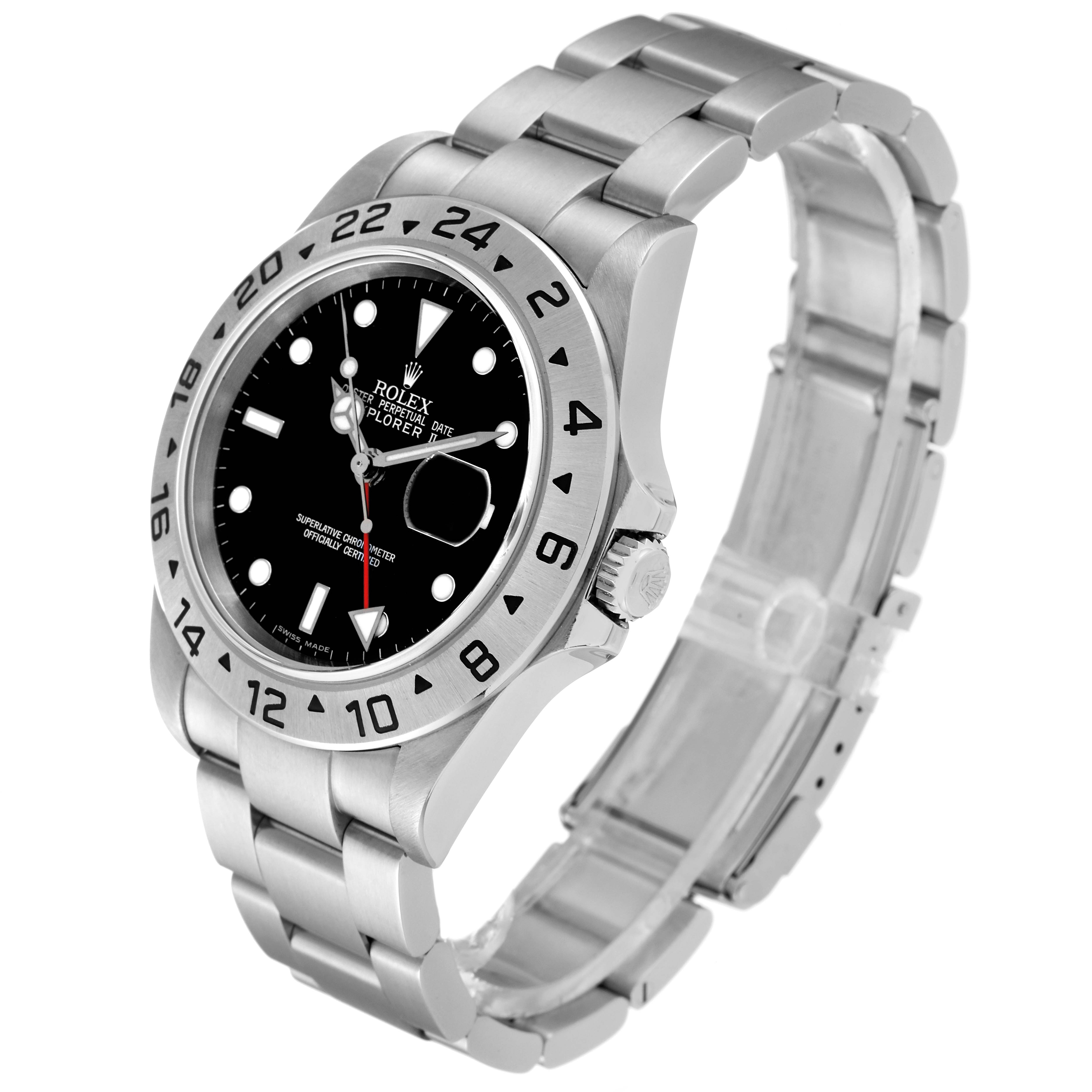 The image shows a three-quarter view of a Rolex Explorer 16570 Men's Stainless Steel Black Dial 16570 Men's Stainless Steel Black Dial watch, highlighting the face, bezel, crown, and bracelet.