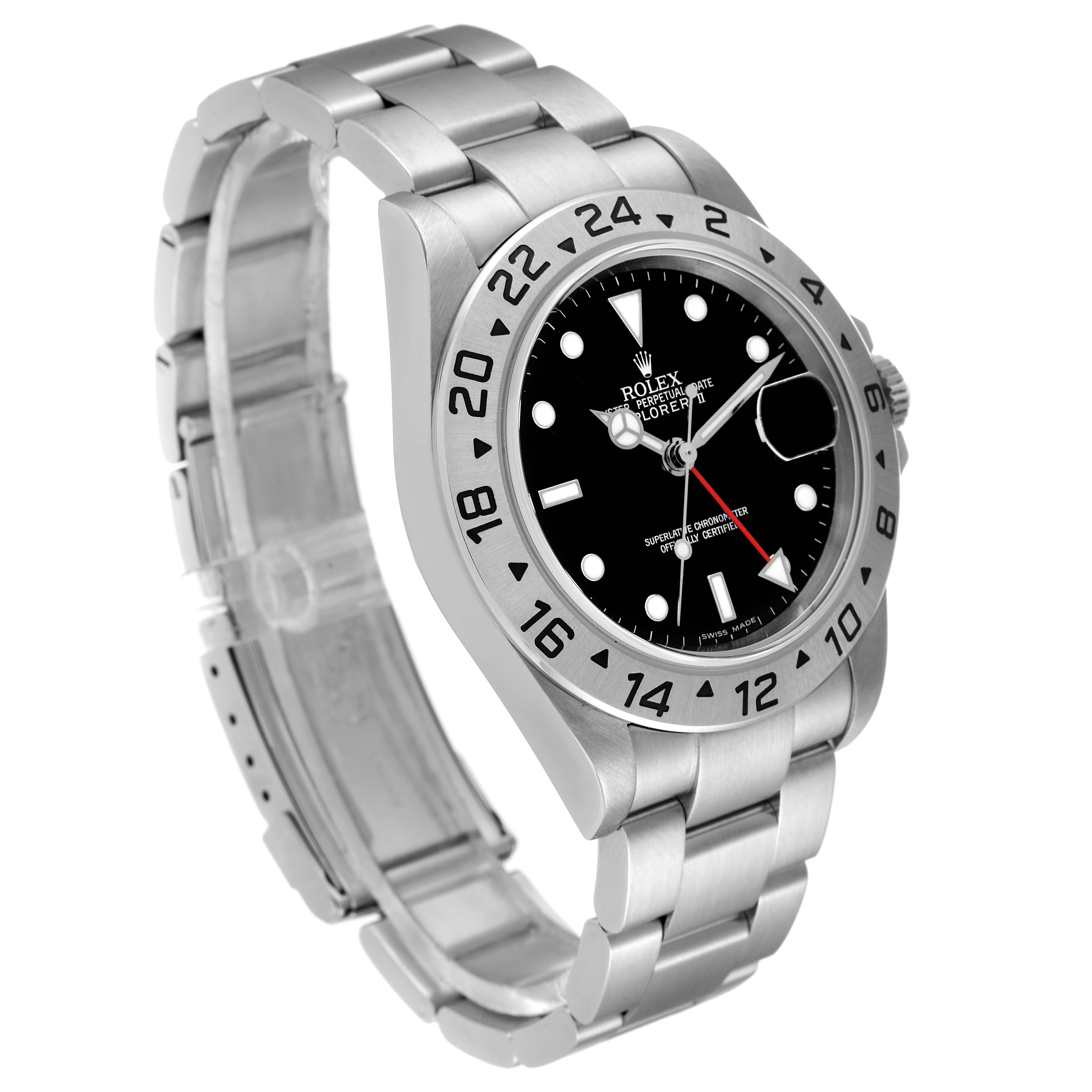 The image shows a three-quarter view of the dial, bezel, crown, and metal bracelet of the Rolex Explorer 16570 Men's Stainless Steel Black Dial 16570 Men's Stainless Steel Black Dial watch.