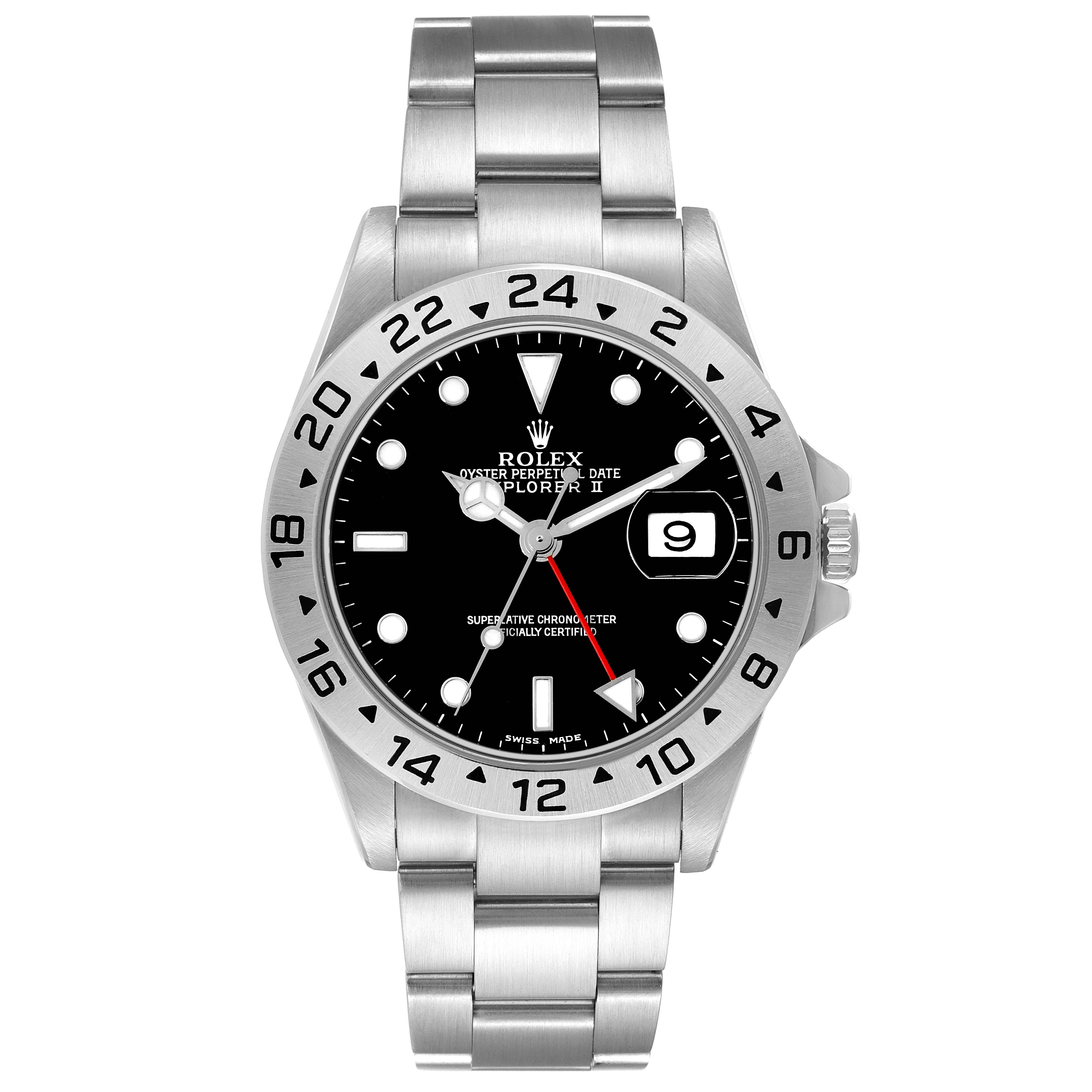 The image shows a front view of a Rolex Explorer 16570 Men
s Stainless Steel Black Dial 16570 Men
s Stainless Steel Black Dial watch, displaying its bezel, dial, and bracelet.