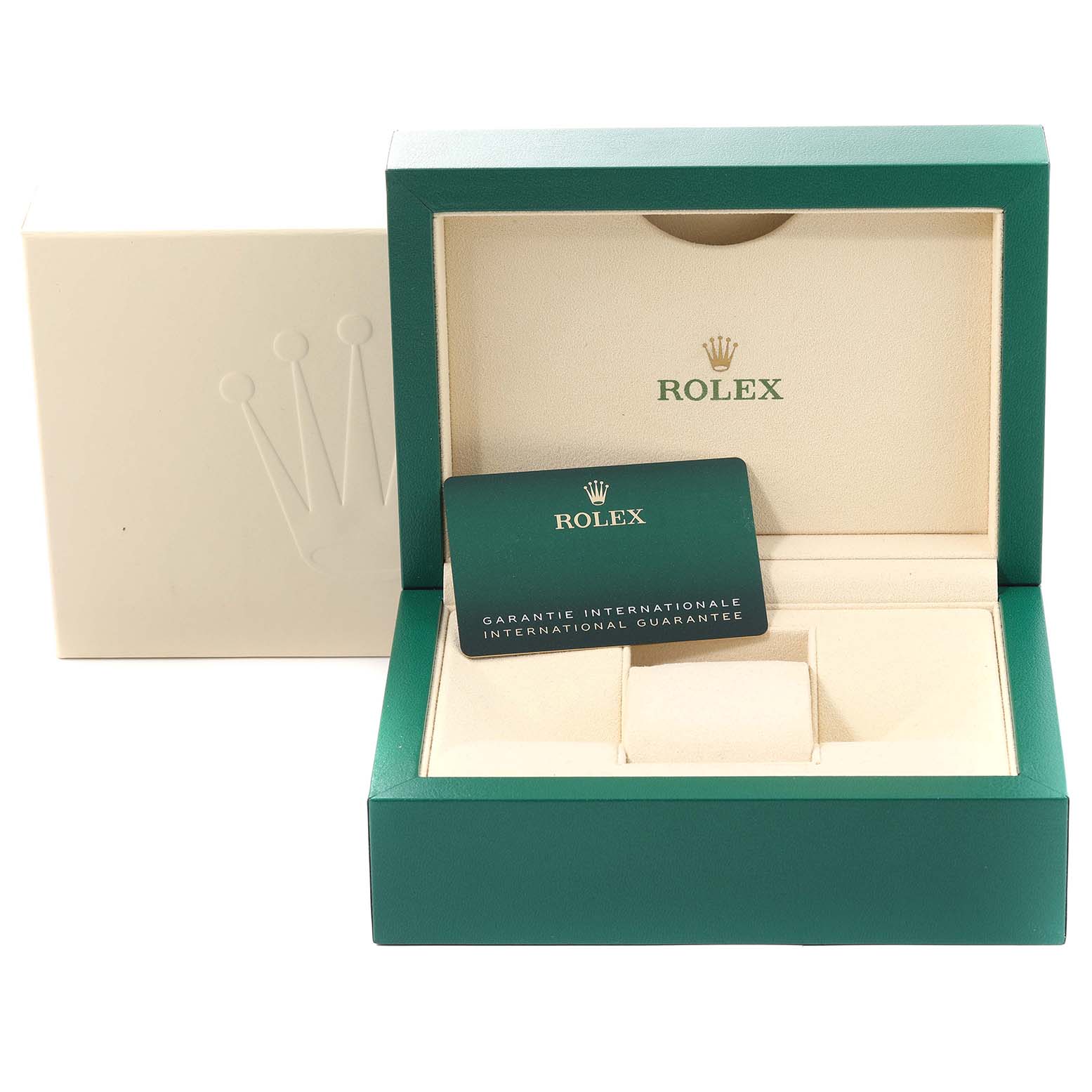 The image shows the open box and warranty card for a Rolex GMT-Master 126720VTNR Men's Stainless Steel Black Dial 126720VTNR Men's Stainless Steel Black Dial watch.