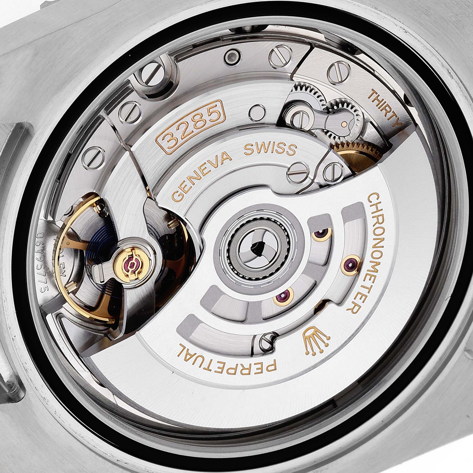 This image shows the intricate inner mechanical movement of a Rolex GMT-Master 126720VTNR Men's Stainless Steel Black Dial 126720VTNR Men's Stainless Steel Black Dial, highlighting parts like gears and the rotor.