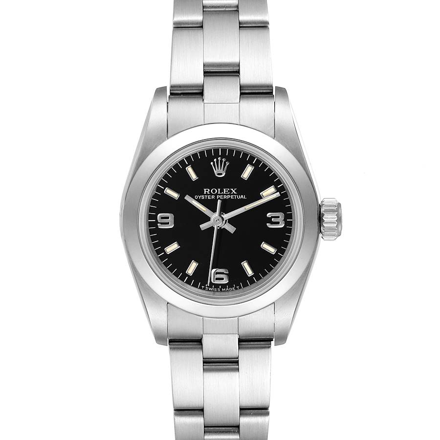 Rolex Oyster Perpetual Steel Black Dial Ladies Watch 67180 SwissWatchExpo