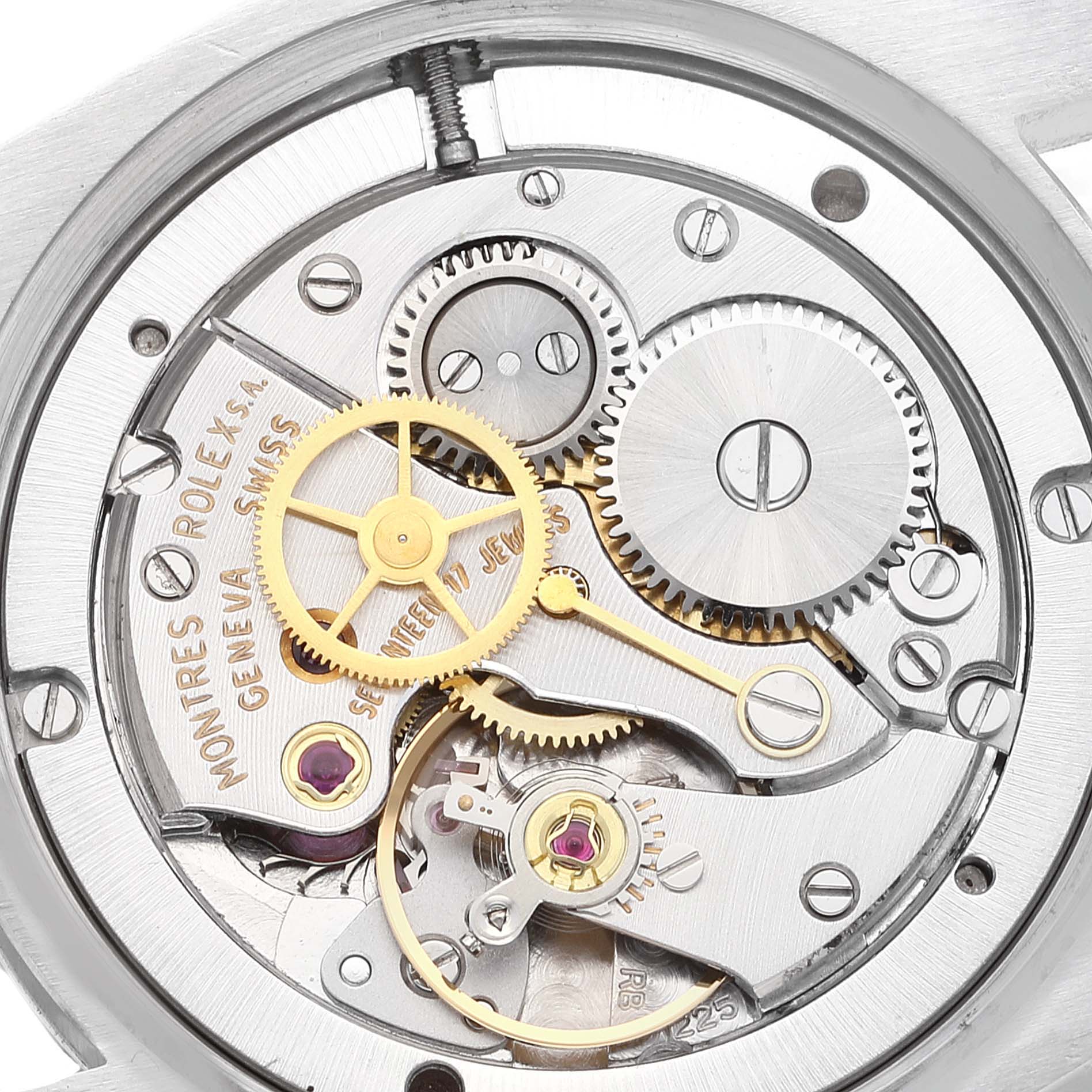 The image shows a close-up view of the inner mechanical components of the Rolex Vintage Collection 6694 Men's Stainless Steel Silver Dial 6694 Men's Stainless Steel Silver Dial watch movement.