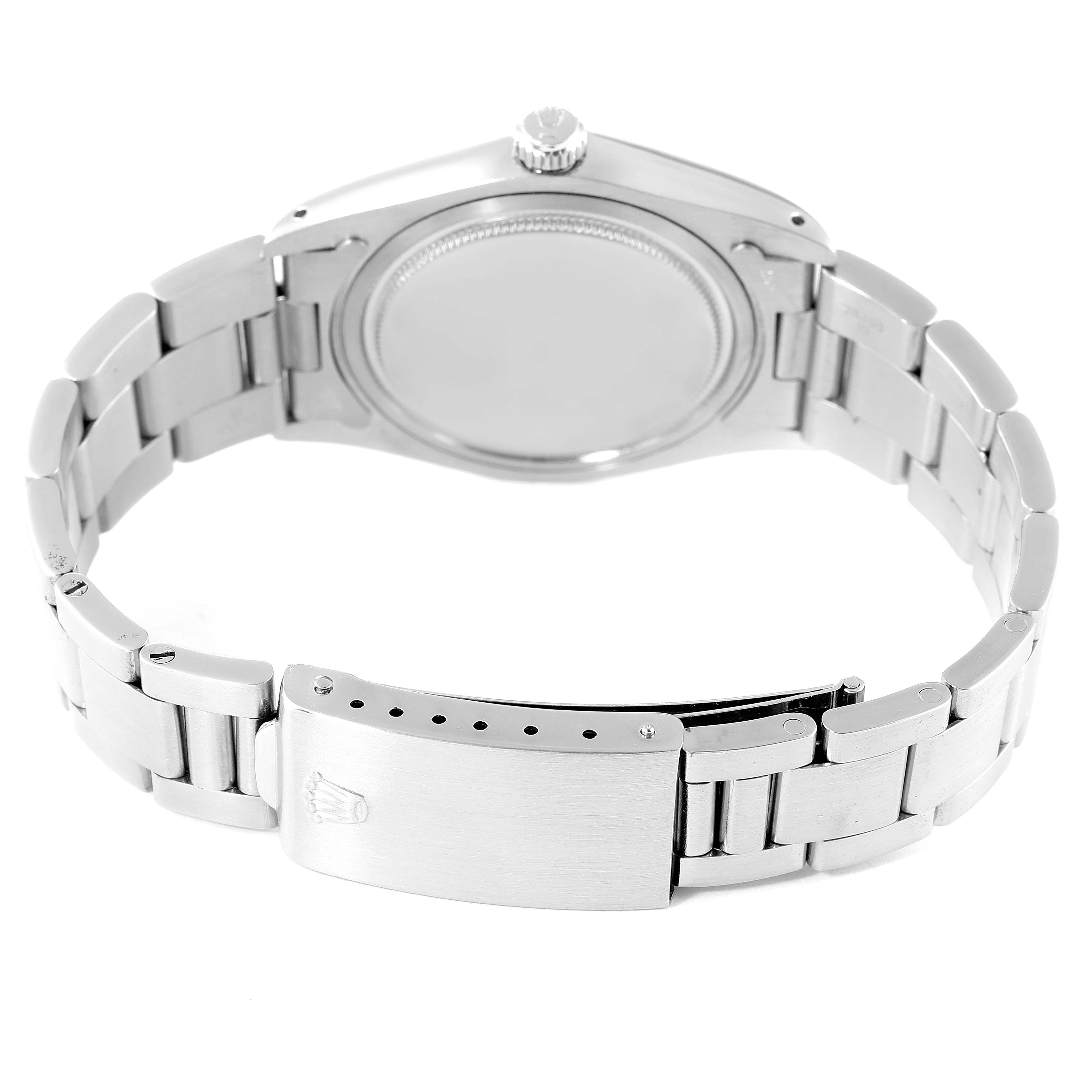 The image shows the back view of a Rolex Vintage Collection 6694 Men's Stainless Steel Silver Dial 6694 Men's Stainless Steel Silver Dial watch, highlighting the bracelet and clasp.