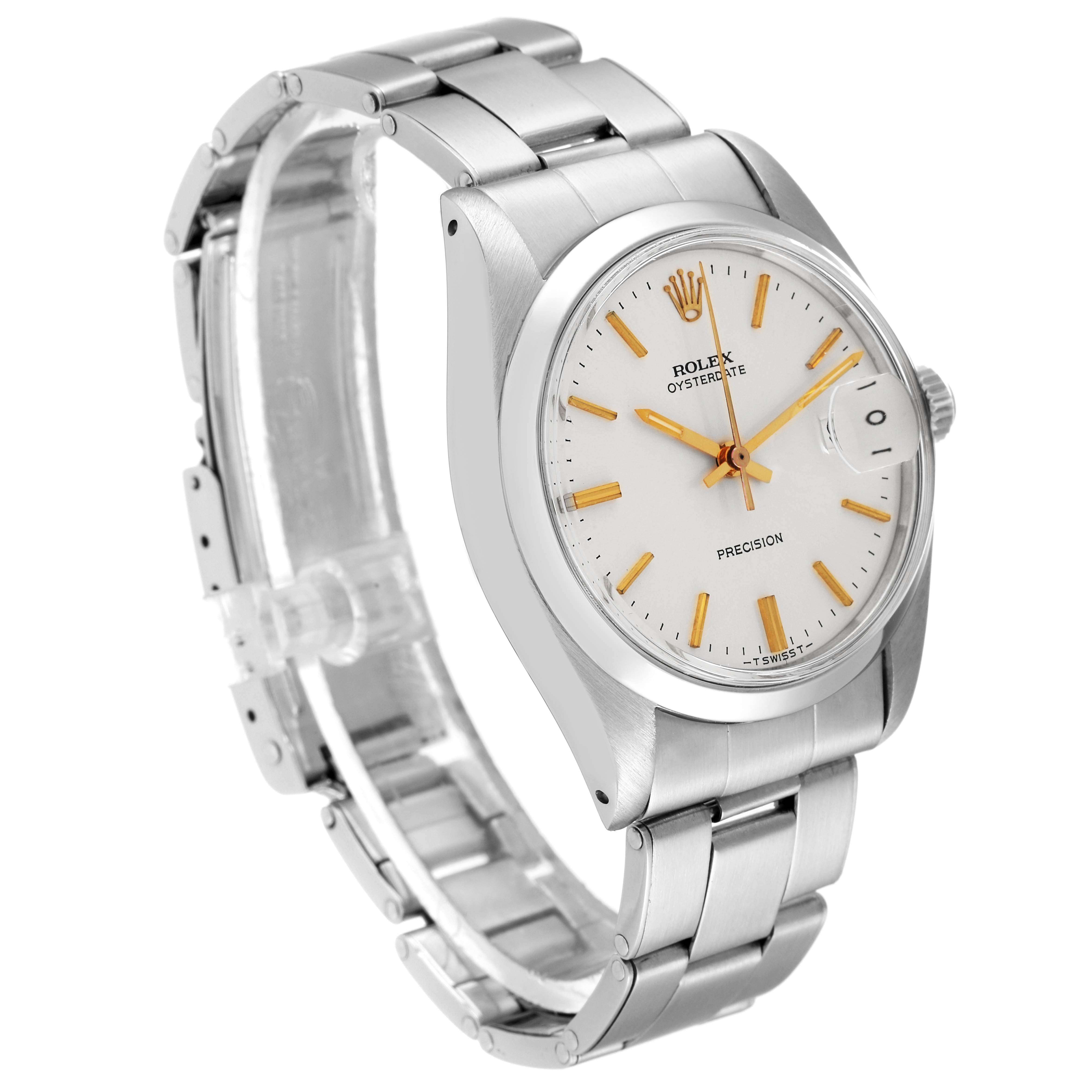 The Rolex Vintage Collection 6694 Men
s Stainless Steel Silver Dial 6694 Men
s Stainless Steel Silver Dial model is shown at an angled view highlighting the face, bezel, case, and bracelet of the watch.