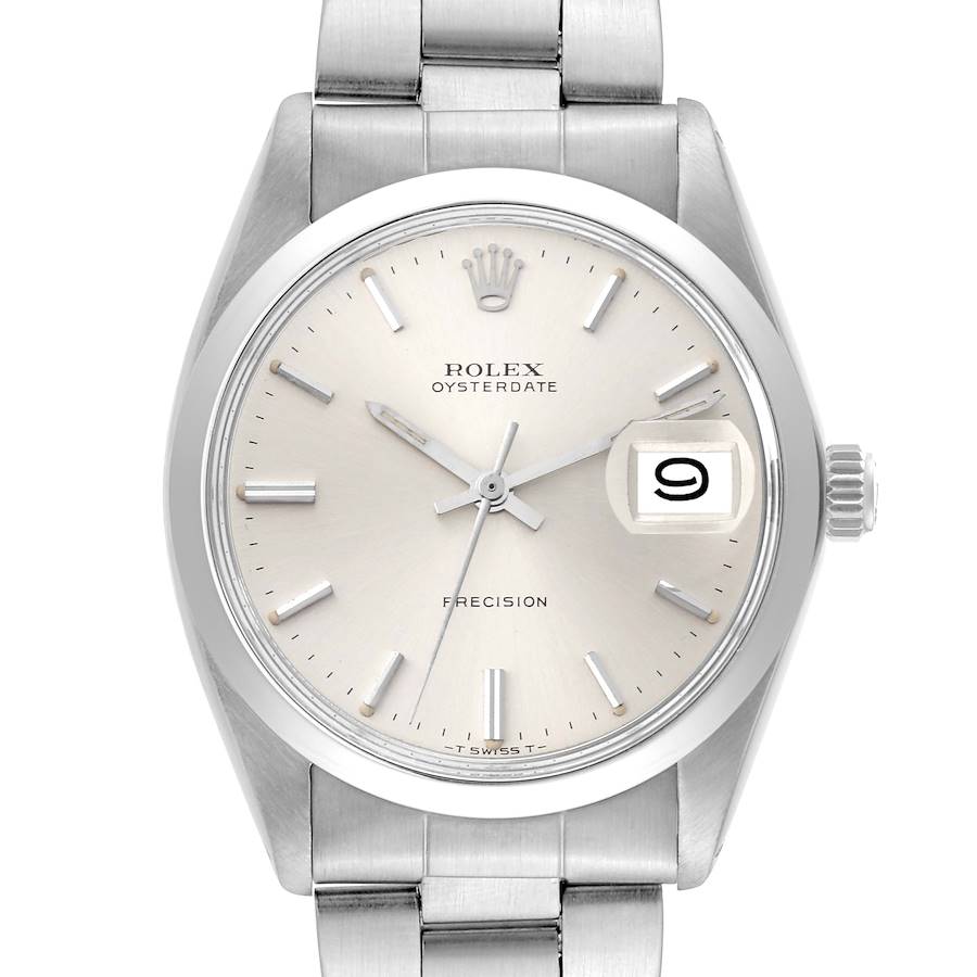 Rolex OysterDate Precision Silver Dial Vintage Steel Mens Watch 6694 SwissWatchExpo