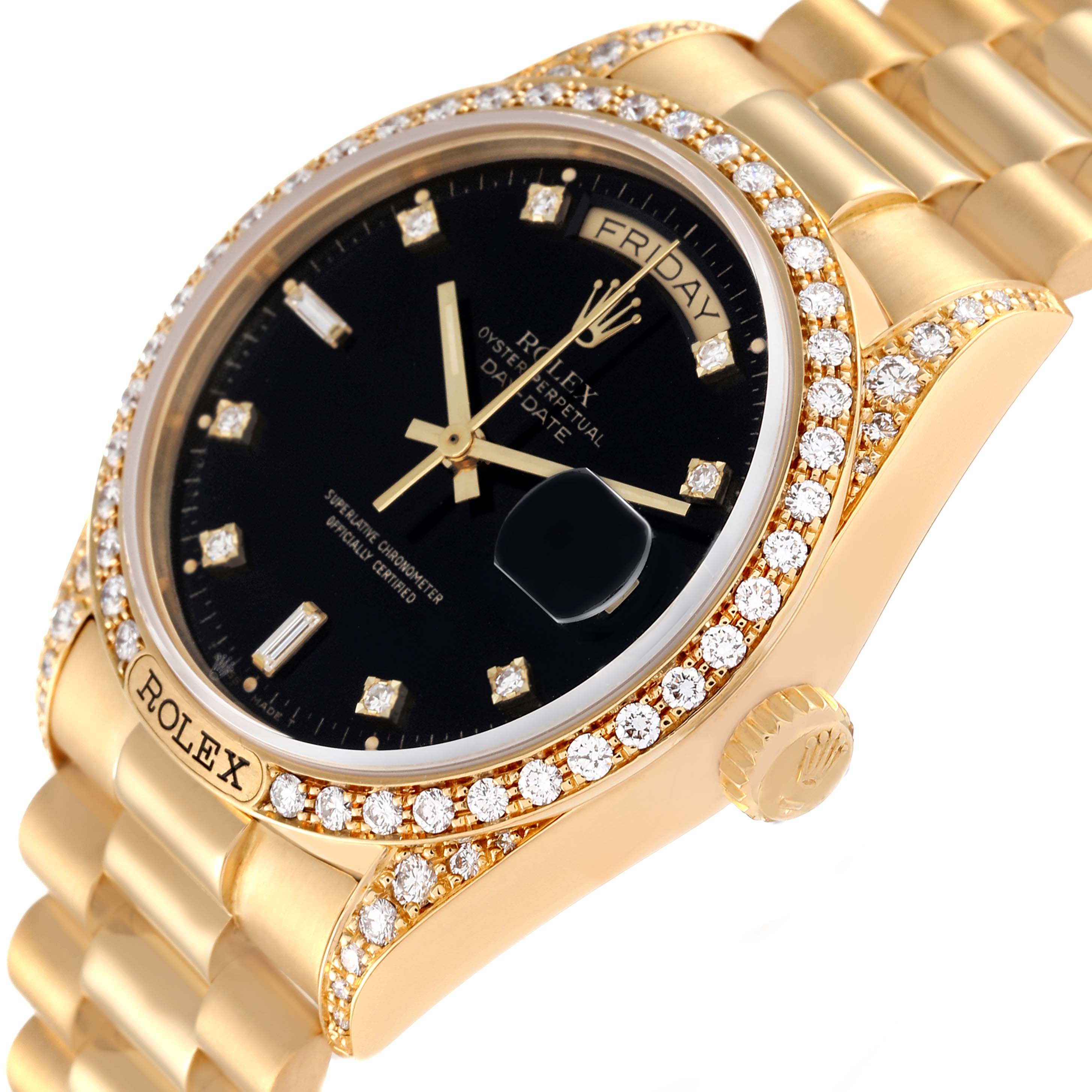 Rolex President Day-Date 18k Yellow Gold Black Diamond Dial Mens Watch ...