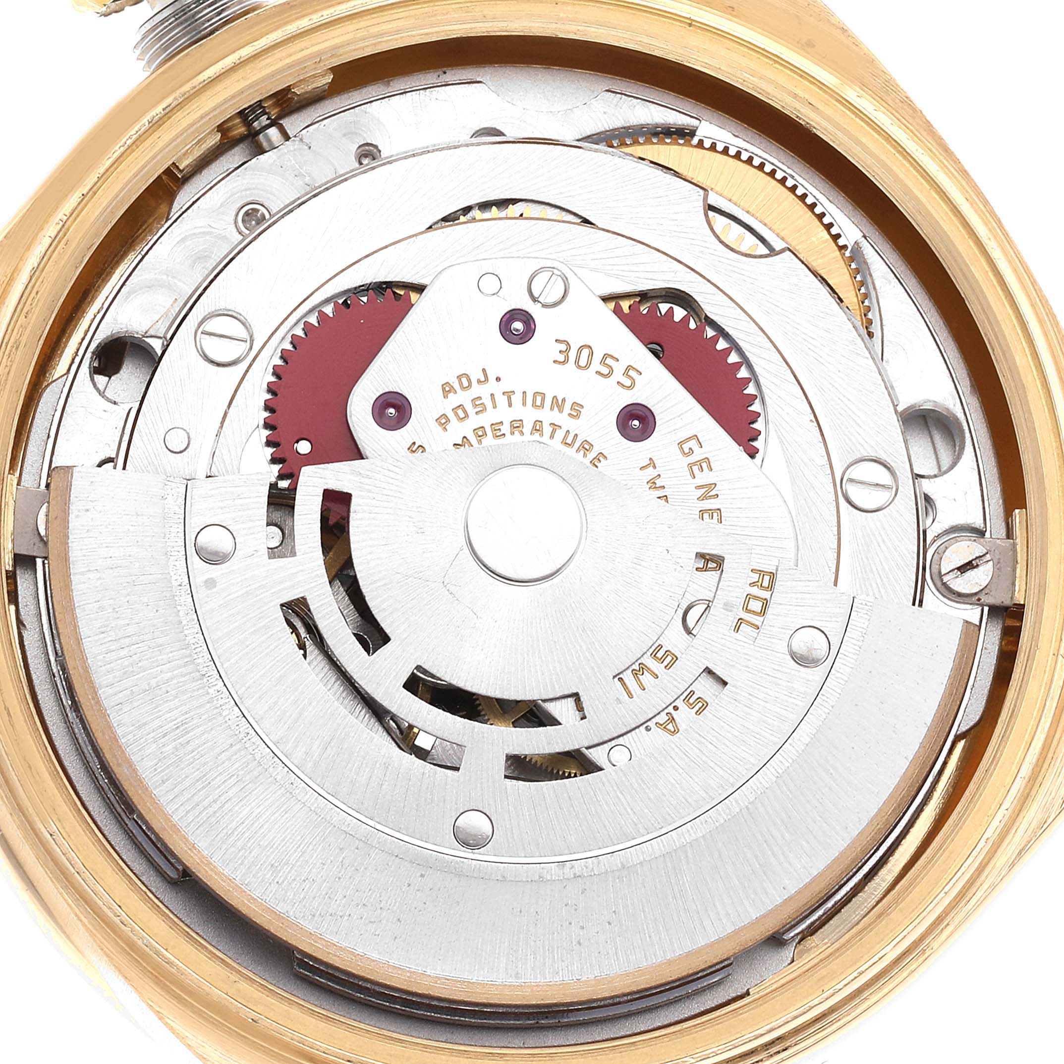 This image shows the internal movement mechanism of a Rolex President 18138 Men's Yellow Gold Black Dial 18138 Men's Yellow Gold Black Dial model watch.