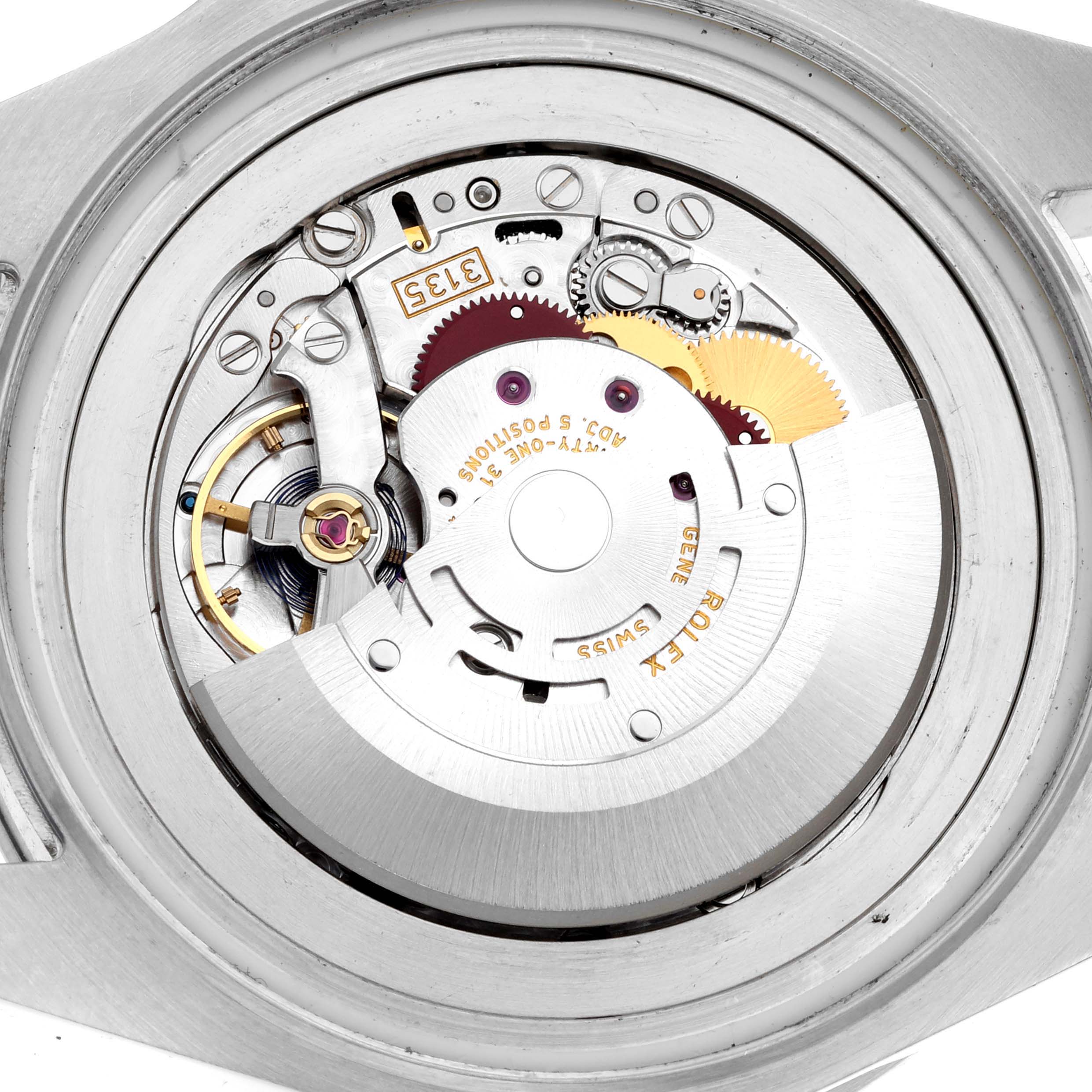 This image shows the internal mechanism of the Rolex Sea-Dweller 116660 Men
s Stainless Steel Black Dial 116660 Men
s Stainless Steel Black Dial watch, featuring gears, rotors, and other components from a rear view.