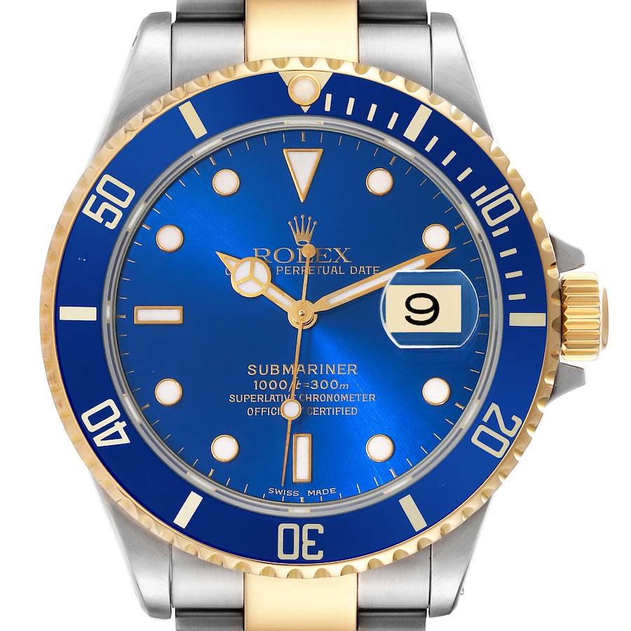 Rolex Submariner Blue Dial Steel Yellow Gold Mens Watch 16613 Box Papers SwissWatchExpo