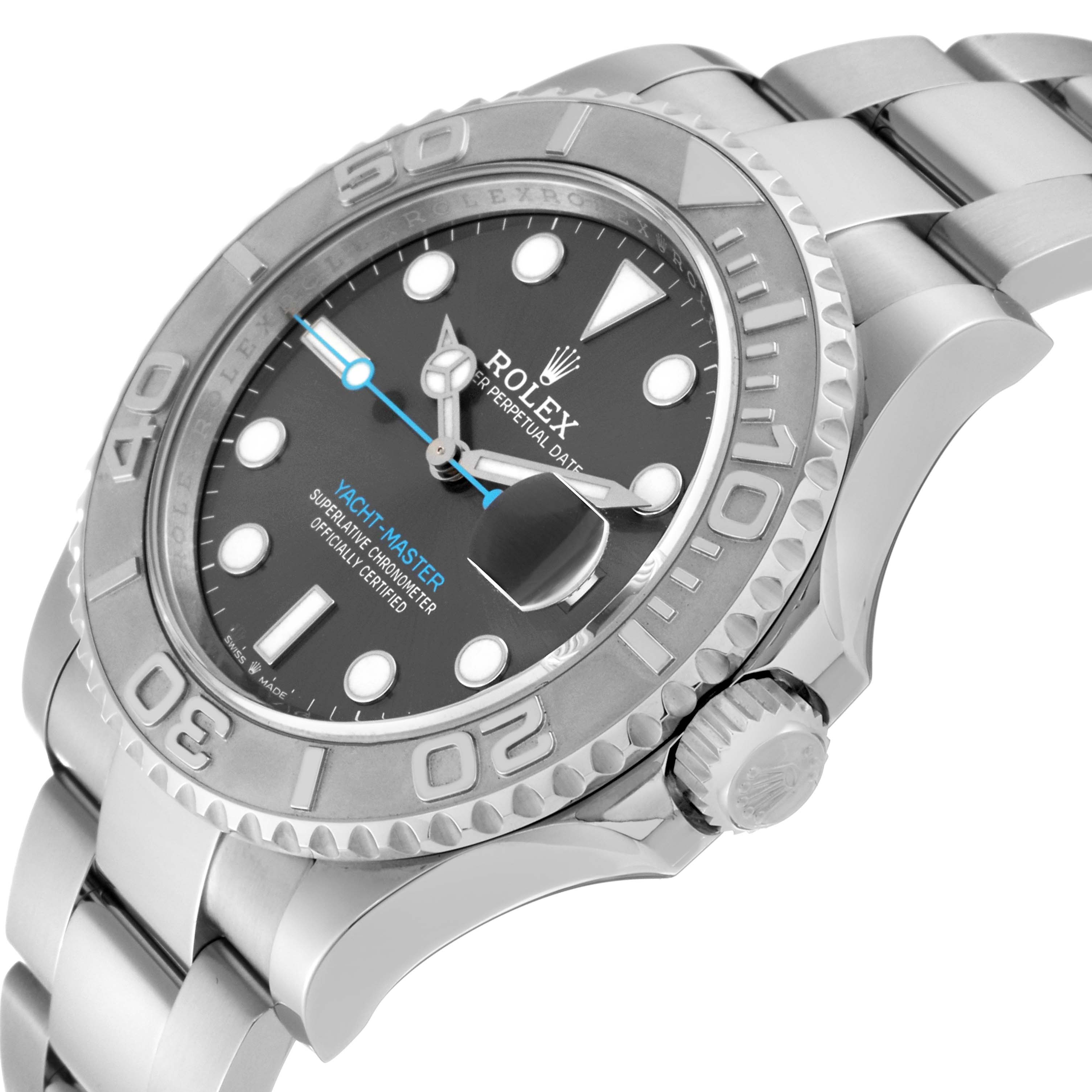 The image shows a Rolex Yacht-Master 126622 Men's Stainless Steel Grey Dial 126622 Men's Stainless Steel Grey Dial watch at an angled close-up, highlighting the dial, bezel, case, and part of the bracelet.