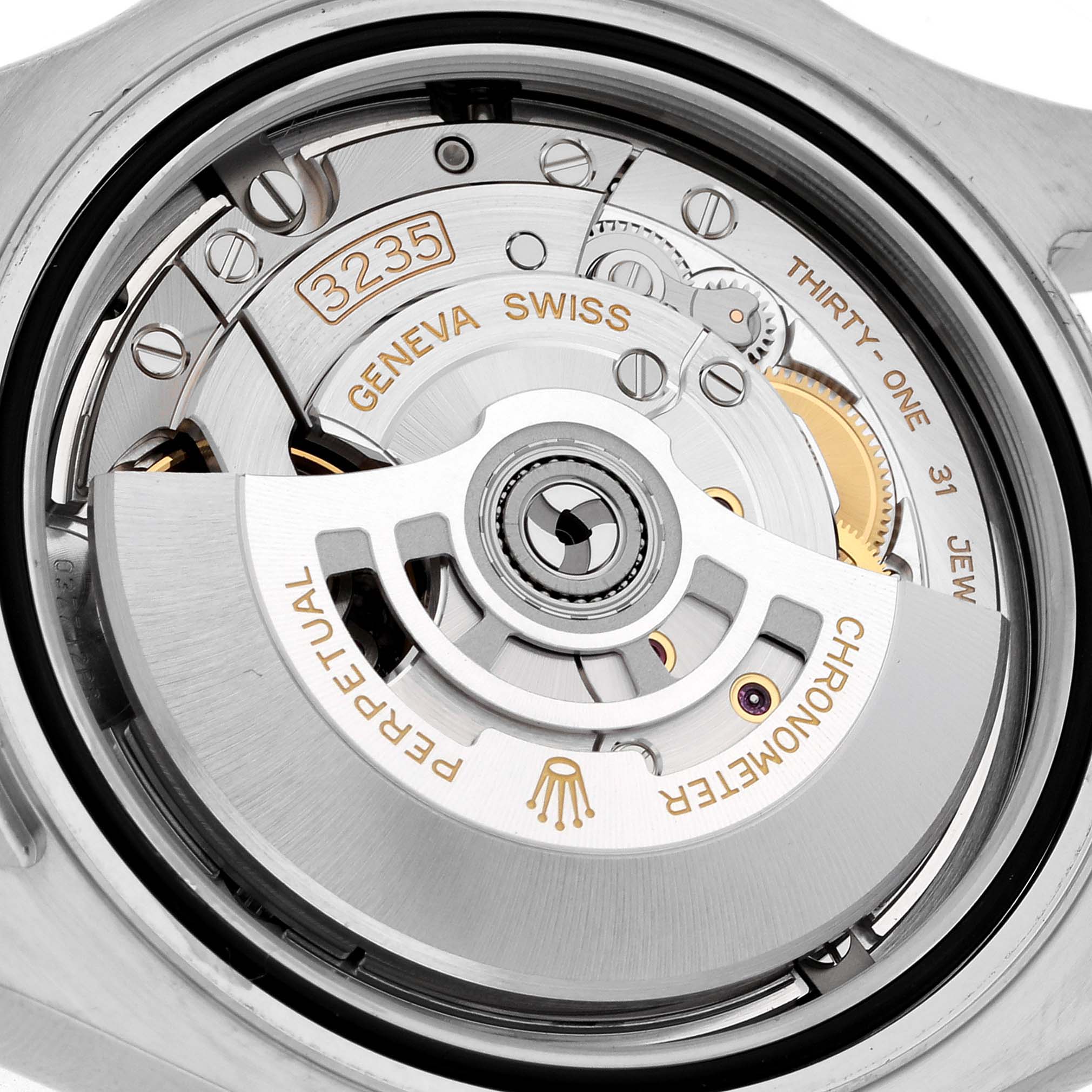 This image shows the internal mechanism of a Rolex Yacht-Master 126622 Men's Stainless Steel Grey Dial 126622 Men's Stainless Steel Grey Dial watch, specifically the automatic movement and rotor.