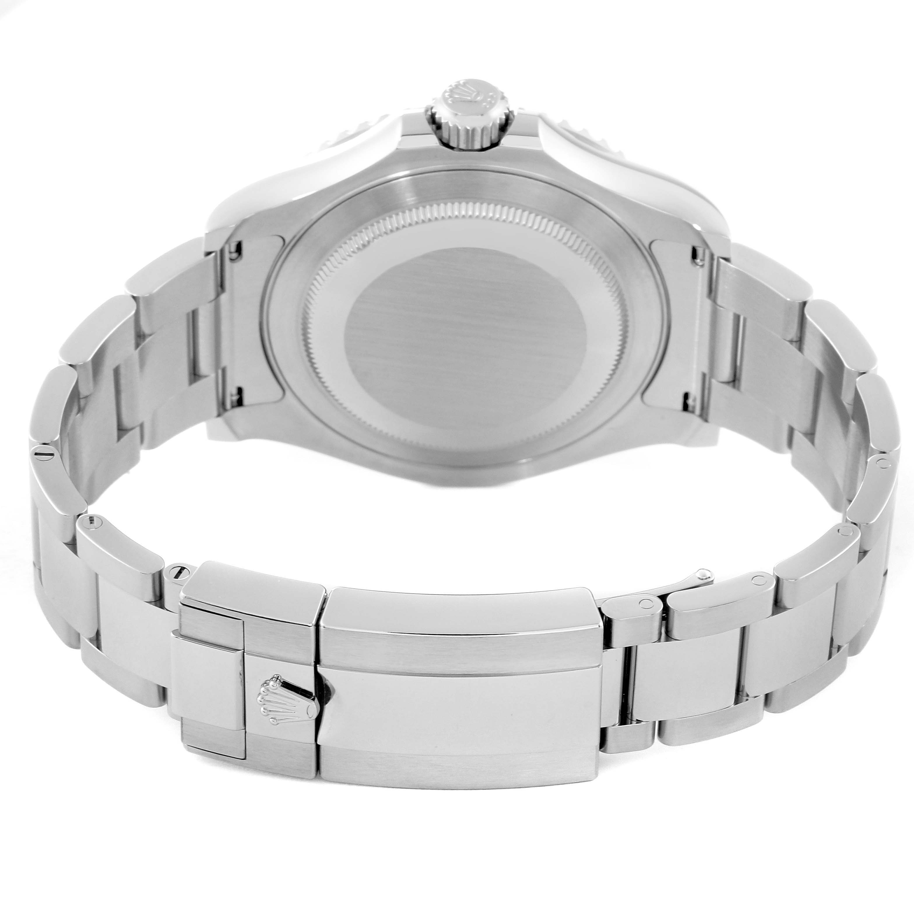 This image shows the back view of a Rolex Yacht-Master 126622 Men's Stainless Steel Grey Dial 126622 Men's Stainless Steel Grey Dial watch, focusing on the case back, bracelet, and clasp.