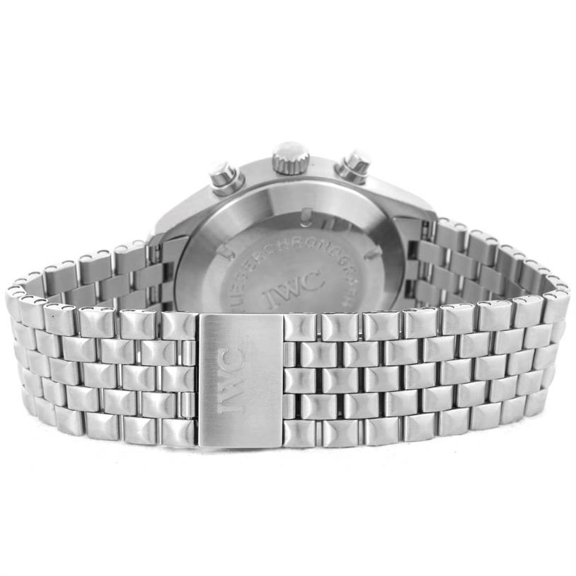 This image shows the back case and metal bracelet of an IWC Pilot IW370607 Men's Stainless Steel Black Dial IW370607 Men's Stainless Steel Black Dial model watch.