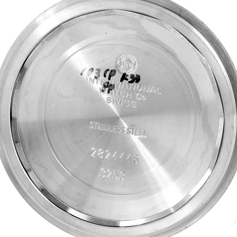 The image shows the interior of the case back of an IWC Pilot IW3253 Men's Stainless Steel Black Dial IW3253 Men's Stainless Steel Black Dial model watch.