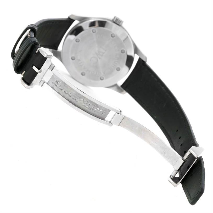 This image shows the back case and deployant clasp of an IWC Pilot IW3253 Men's Stainless Steel Black Dial IW3253 Men's Stainless Steel Black Dial model watch.