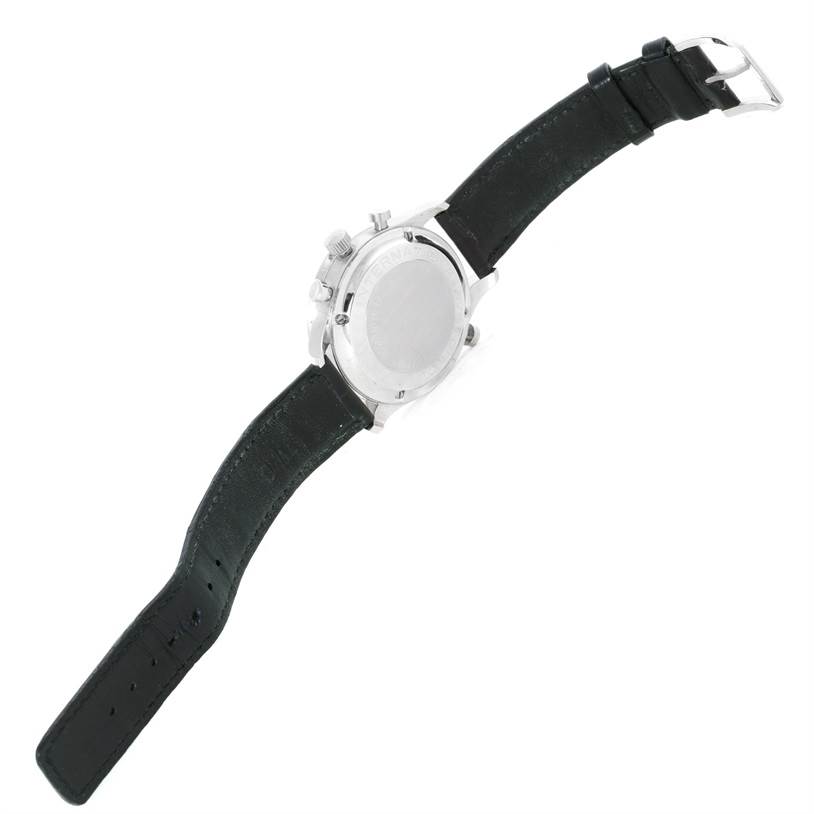 The image shows the back case and strap of the IWC Portuguese IW371205 Men's Platinum Silver Dial IW371205 Men's Platinum Silver Dial model watch, viewed from the top down.