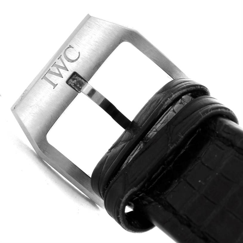 This image shows the buckle end of a leather strap from an IWC Pilot IW377701 Men's Stainless Steel Black Dial IW377701 Men's Stainless Steel Black Dial model watch.