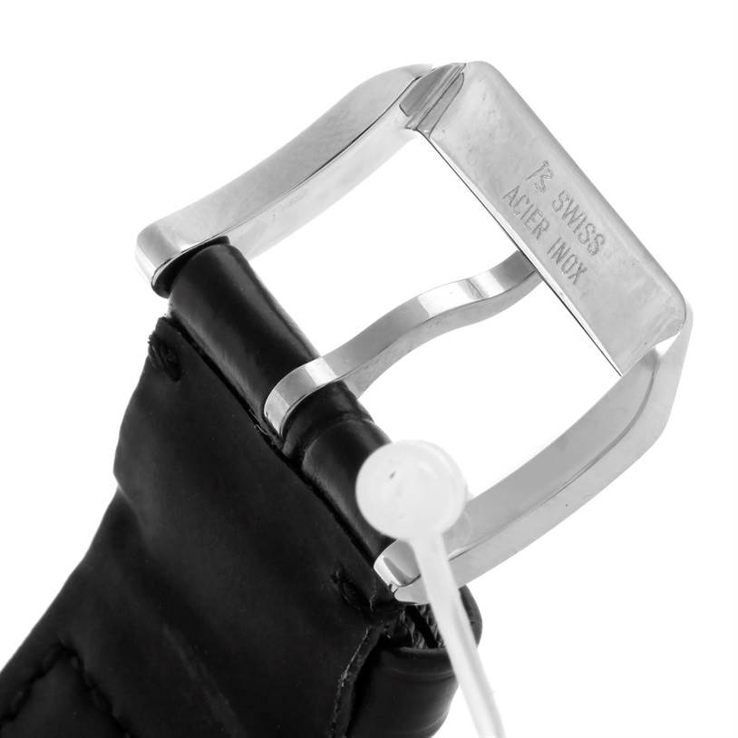 This image shows a close-up of the clasp and strap of an IWC Ingenieur IW378405 Men's Stainless Steel Silver Dial IW378405 Men's Stainless Steel Silver Dial watch from an angled perspective.