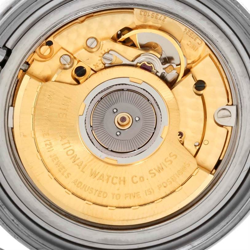 This image shows the detailed view of the movement mechanism from the back of an IWC Pilot IW325301 Men's Stainless Steel Black Dial IW325301 Men's Stainless Steel Black Dial model watch.