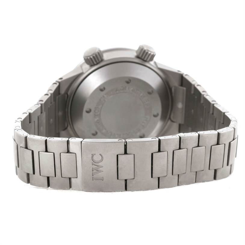 This image shows the back case and metal bracelet of the IWC Aquatimer IW356802 Men's Titanium Black Dial IW356802 Men's Titanium Black Dial watch.