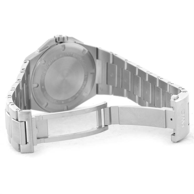 The image shows the back case and metal bracelet, including the clasp, of an IWC Ingenieur IW323904 Men's Stainless Steel Silver Dial IW323904 Men's Stainless Steel Silver Dial watch from a rear angle.
