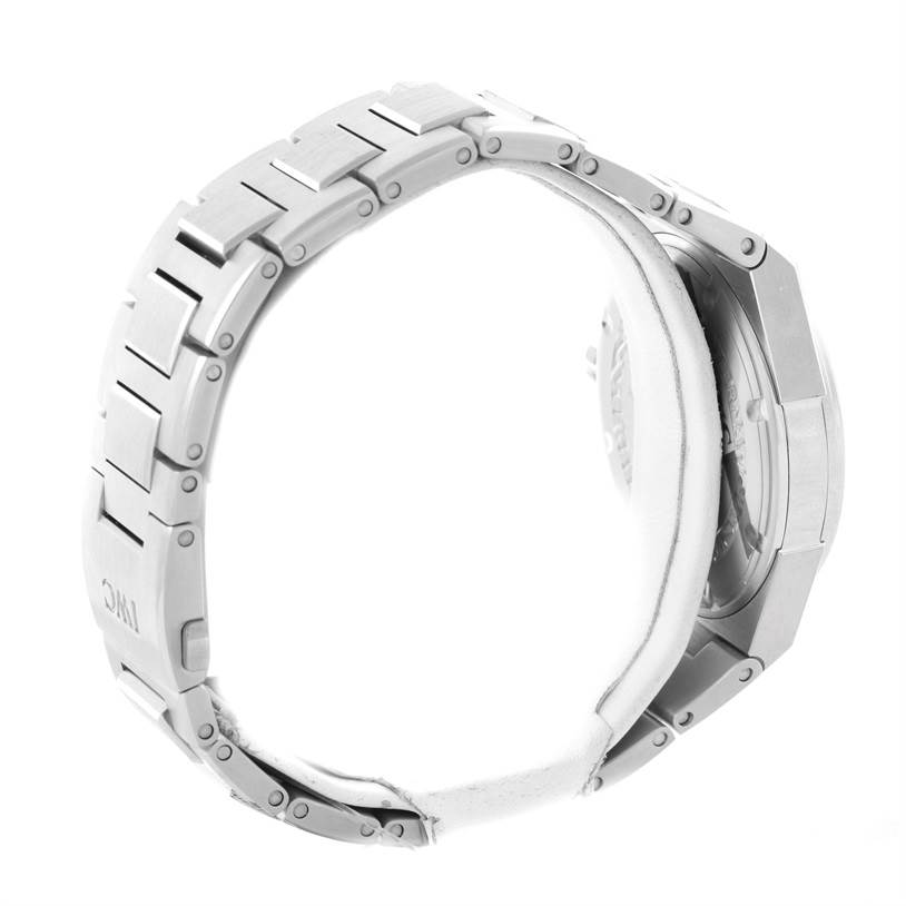 The image shows the side view of the IWC Ingenieur IW323904 Men's Stainless Steel Silver Dial IW323904 Men's Stainless Steel Silver Dial watch, highlighting its metal bracelet and case back.