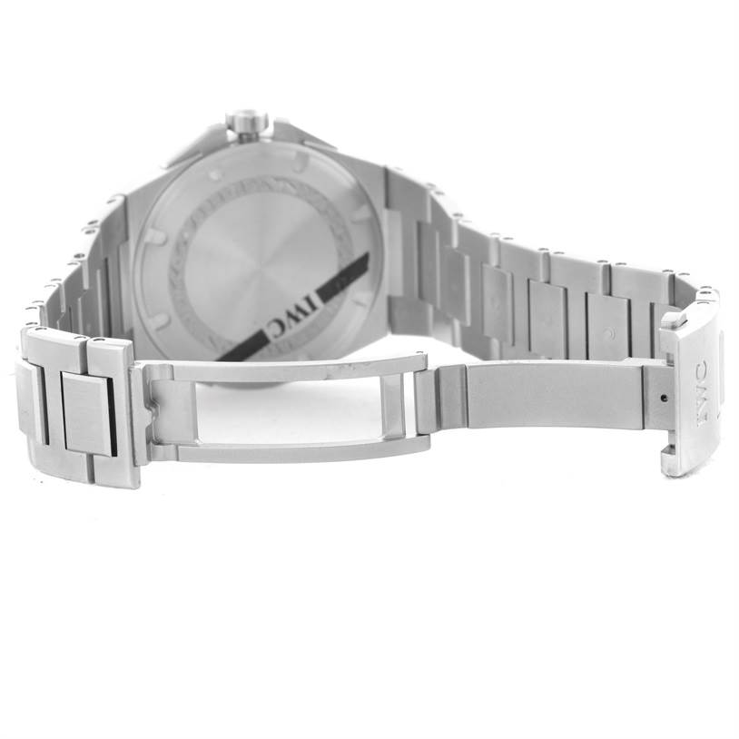 The image shows the back and clasp of the IWC Ingenieur IW323904 Men's Stainless Steel Silver Dial IW323904 Men's Stainless Steel Silver Dial watch at an oblique angle.