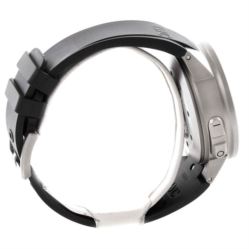 This image shows a side view of the IWC Aquatimer IW372304 Men's Titanium Black Dial IW372304 Men's Titanium Black Dial watch, highlighting the strap, bezel, and side controls.