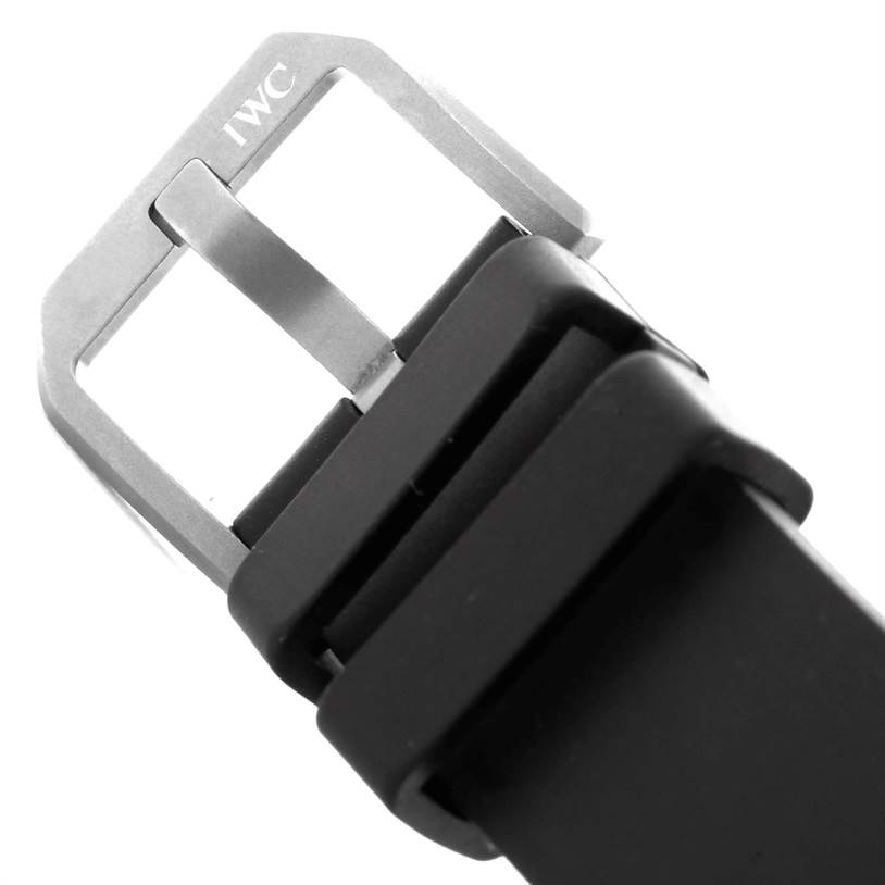 The image shows a close-up view of the strap buckle of an IWC Aquatimer IW372304 Men's Titanium Black Dial IW372304 Men's Titanium Black Dial watch.