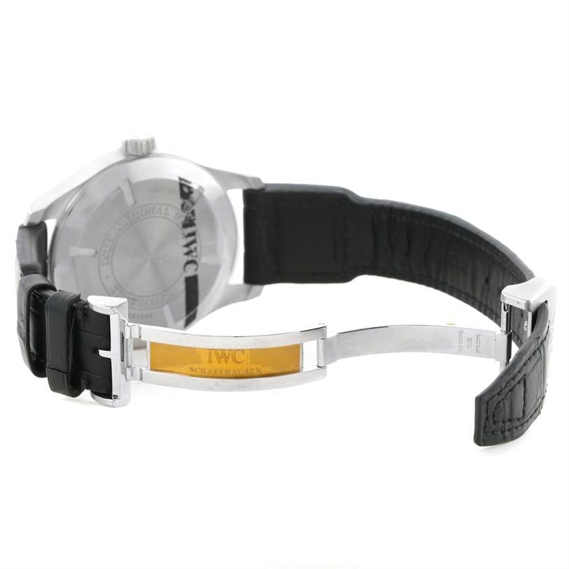 The image shows the back view and clasp of the IWC Pilot IWC3262-01 Men's Stainless Steel Black Dial IWC3262-01 Men's Stainless Steel Black Dial model watch.