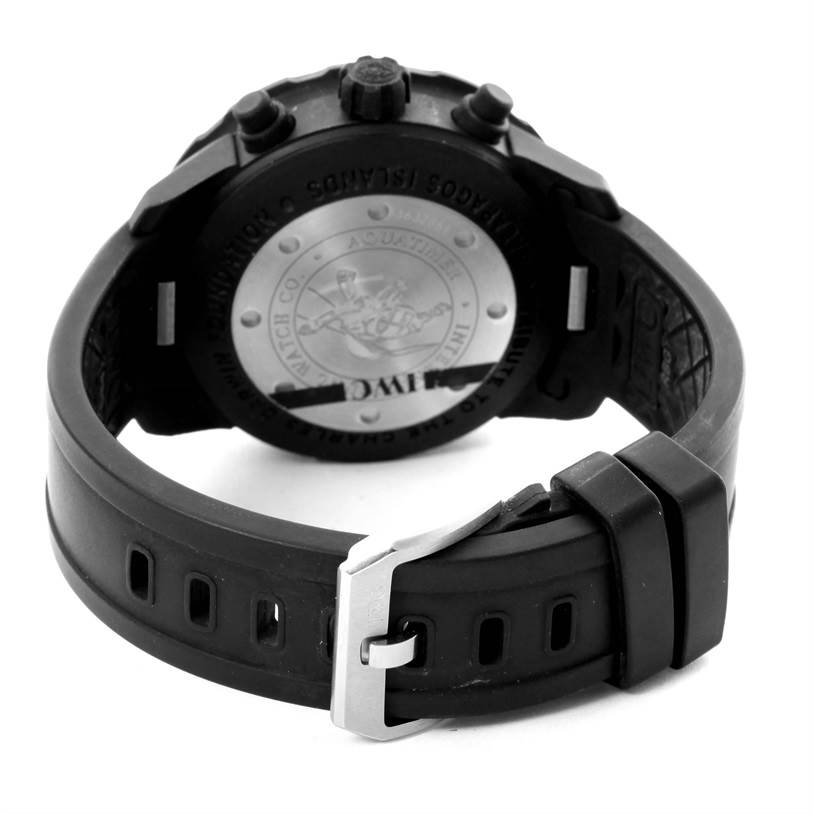The image shows the back view of the IWC Aquatimer IWC3767-05 Men
s Stainless Steel Black Dial IWC3767-05 Men
s Stainless Steel Black Dial watch, highlighting the case back, strap, and buckle.