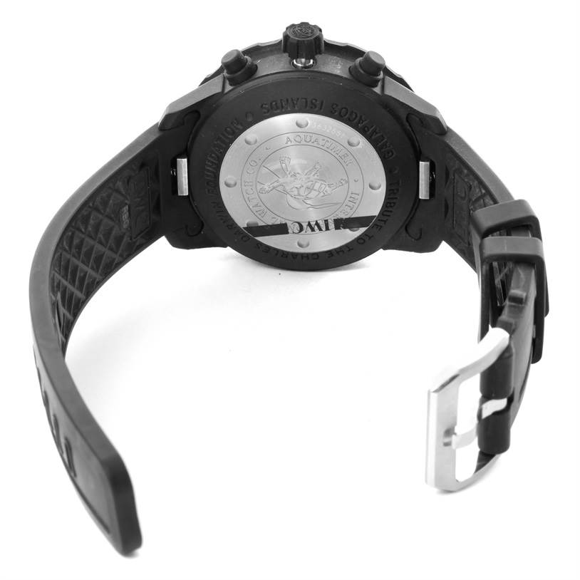 The image shows the back and strap of an IWC Aquatimer IWC3767-05 Men
s Stainless Steel Black Dial IWC3767-05 Men
s Stainless Steel Black Dial watch from a rear angle.
