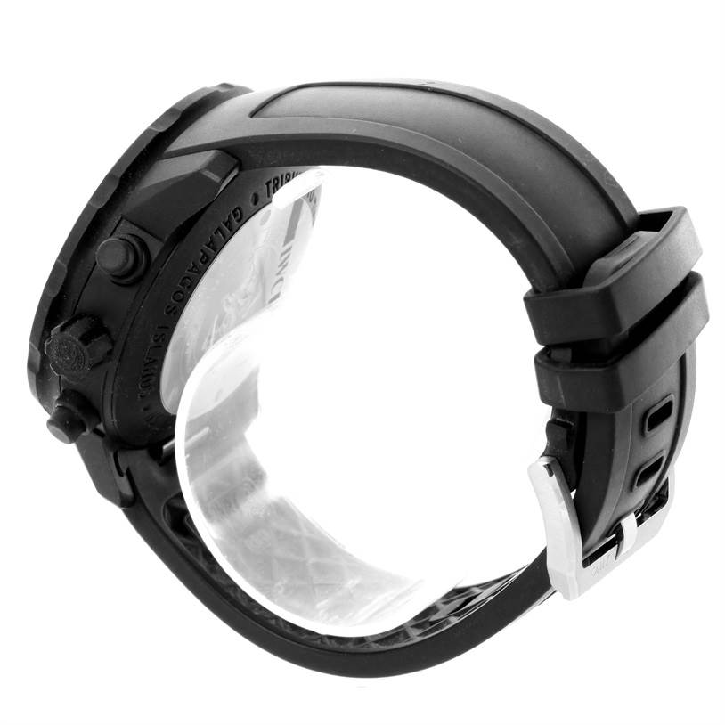 This IWC Aquatimer IWC3767-05 Men
s Stainless Steel Black Dial IWC3767-05 Men
s Stainless Steel Black Dial watch is shown from the side, highlighting the band, buckle, and case side with pushers.