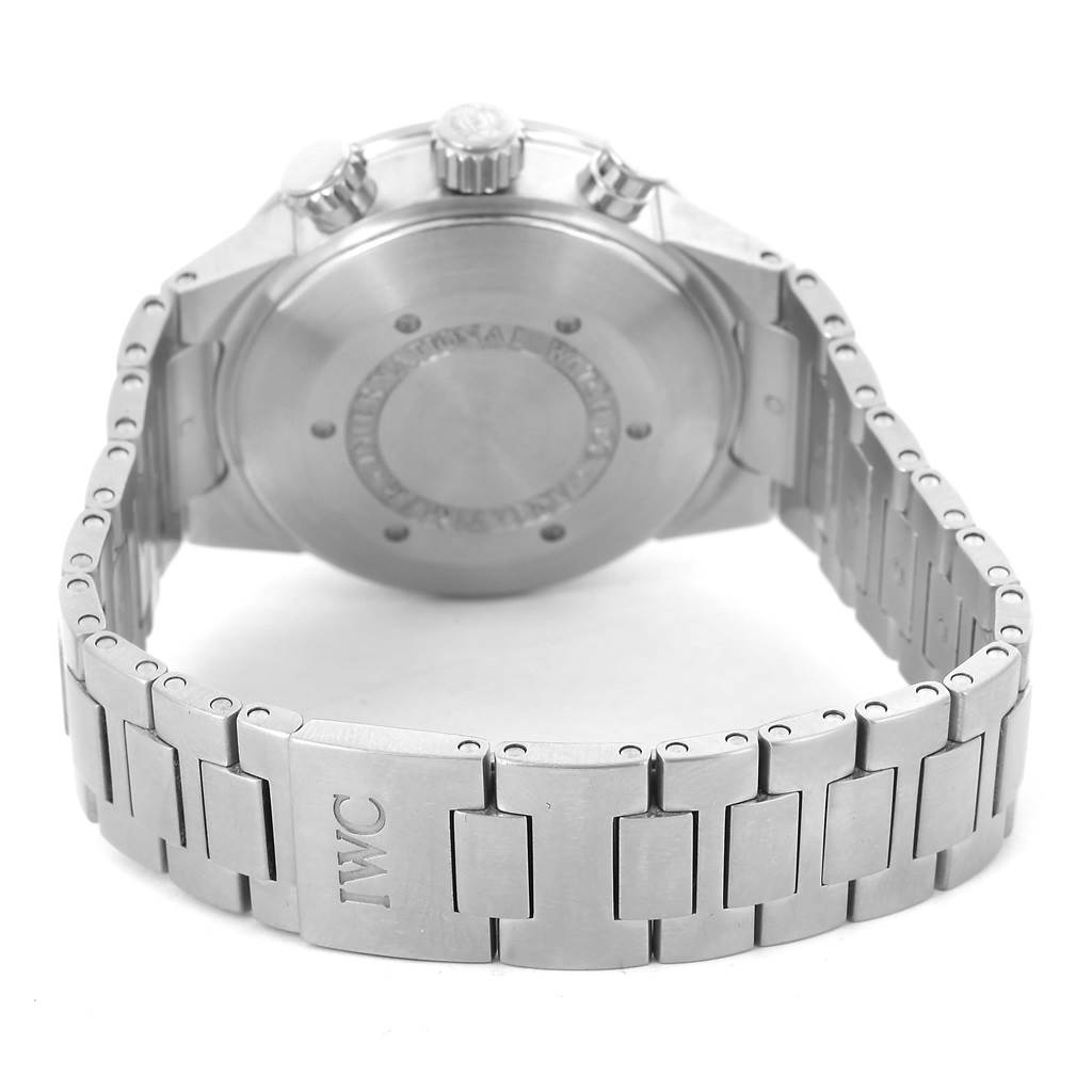 The image shows the back case and metal bracelet of the IWC Aquatimer IW371928 Men's Stainless Steel Black Dial IW371928 Men's Stainless Steel Black Dial watch from a rear angle.