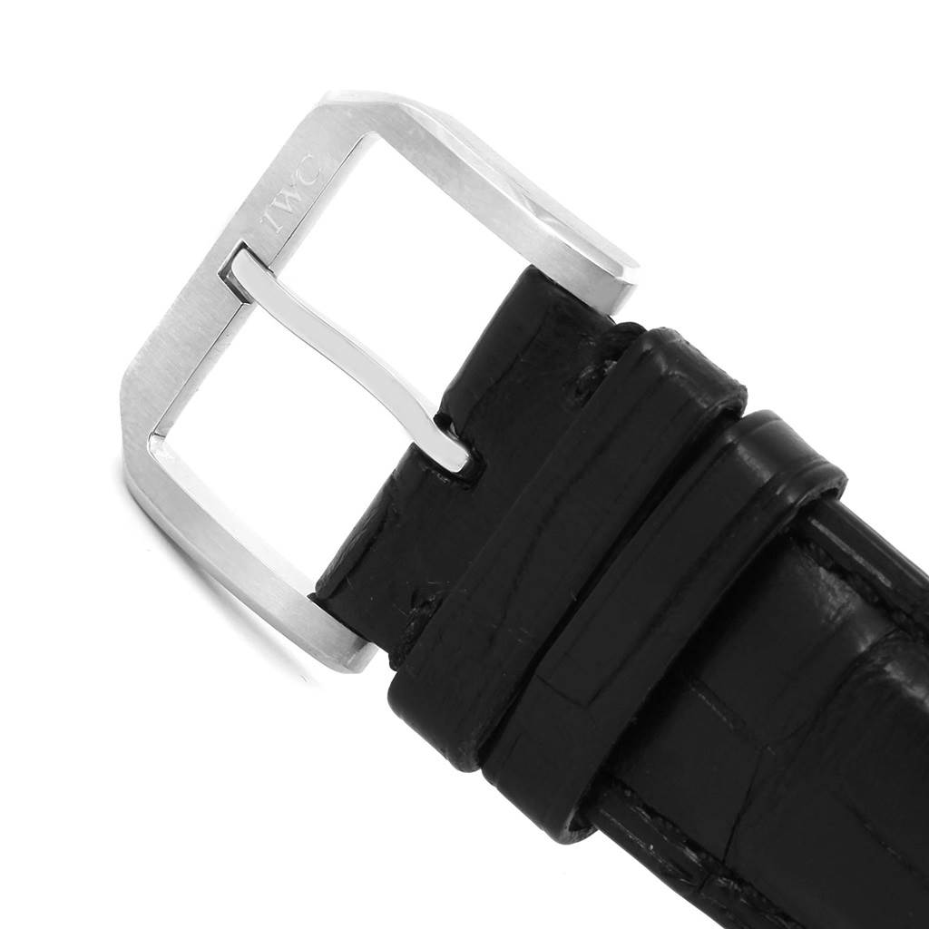 The image shows a close-up view of the buckle and part of the strap of an IWC Portuguese IW371417 Men's Stainless Steel Silver Dial IW371417 Men's Stainless Steel Silver Dial model watch.