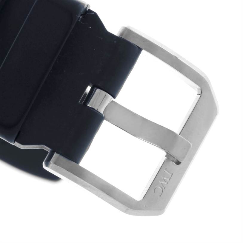 This image shows the clasp and buckle of the IWC Aquatimer IW378101 Men's Stainless Steel Blue Dial IW378101 Men's Stainless Steel Blue Dial watch strap from a close-up angle.
