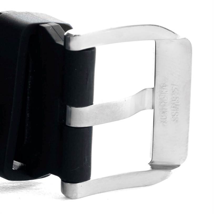 This image shows a close-up of the buckle of an IWC Aquatimer IW378101 Men's Stainless Steel Blue Dial IW378101 Men's Stainless Steel Blue Dial watch.