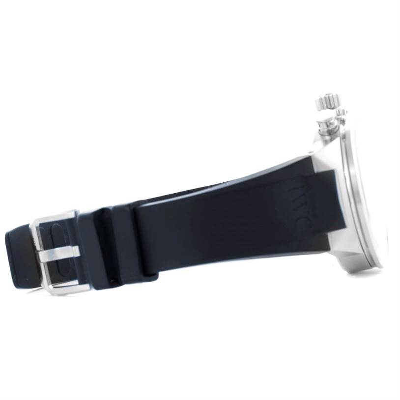 The image shows the side view of an IWC Aquatimer IW378101 Men's Stainless Steel Blue Dial IW378101 Men's Stainless Steel Blue Dial watch, featuring the strap, buckle, and part of the watch case and crown.