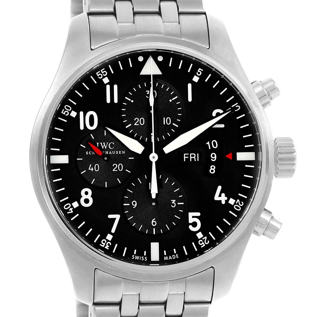 IWC Pilot Black Dial Chronograph Mens Watch IW377704 Box Papers ...