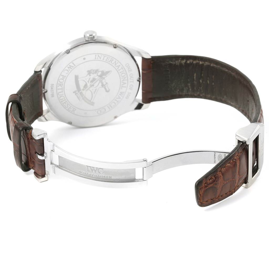 The image shows the back case, strap, and clasp of an IWC Ingenieur IW570302 Men's Stainless Steel Black Dial IW570302 Men's Stainless Steel Black Dial watch at an angled view.