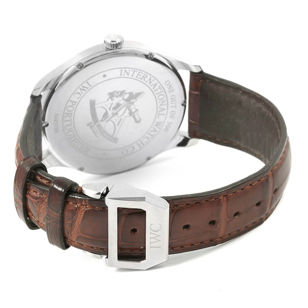 The image shows the back case and leather strap with the buckle of an IWC Ingenieur IW570302 Men's Stainless Steel Black Dial IW570302 Men's Stainless Steel Black Dial watch.